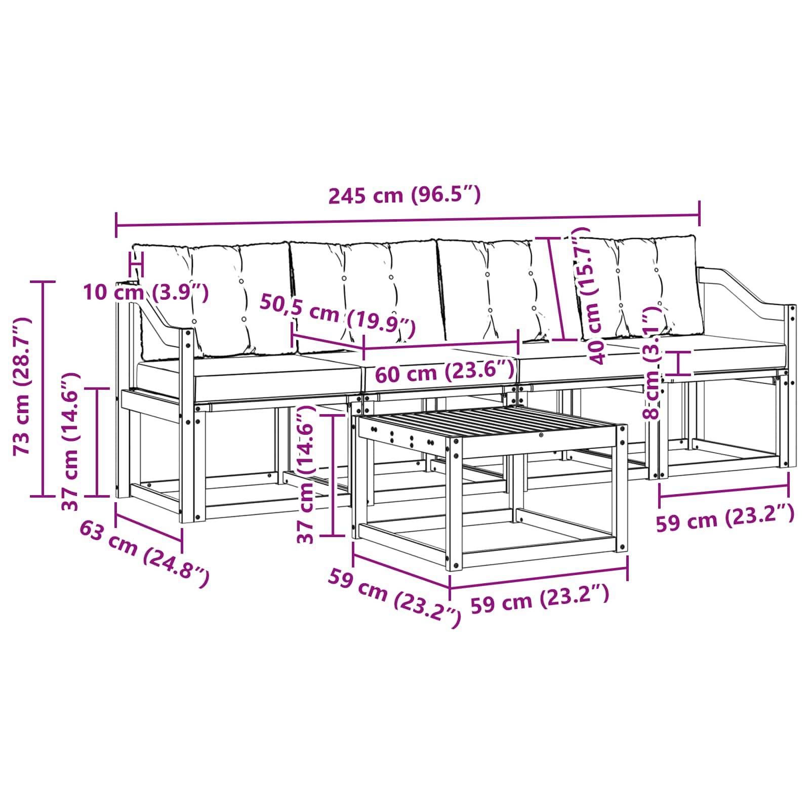vidaXL Outdoor-Sofagarnitur mit Kissen 5 pcs Weiß und Beige