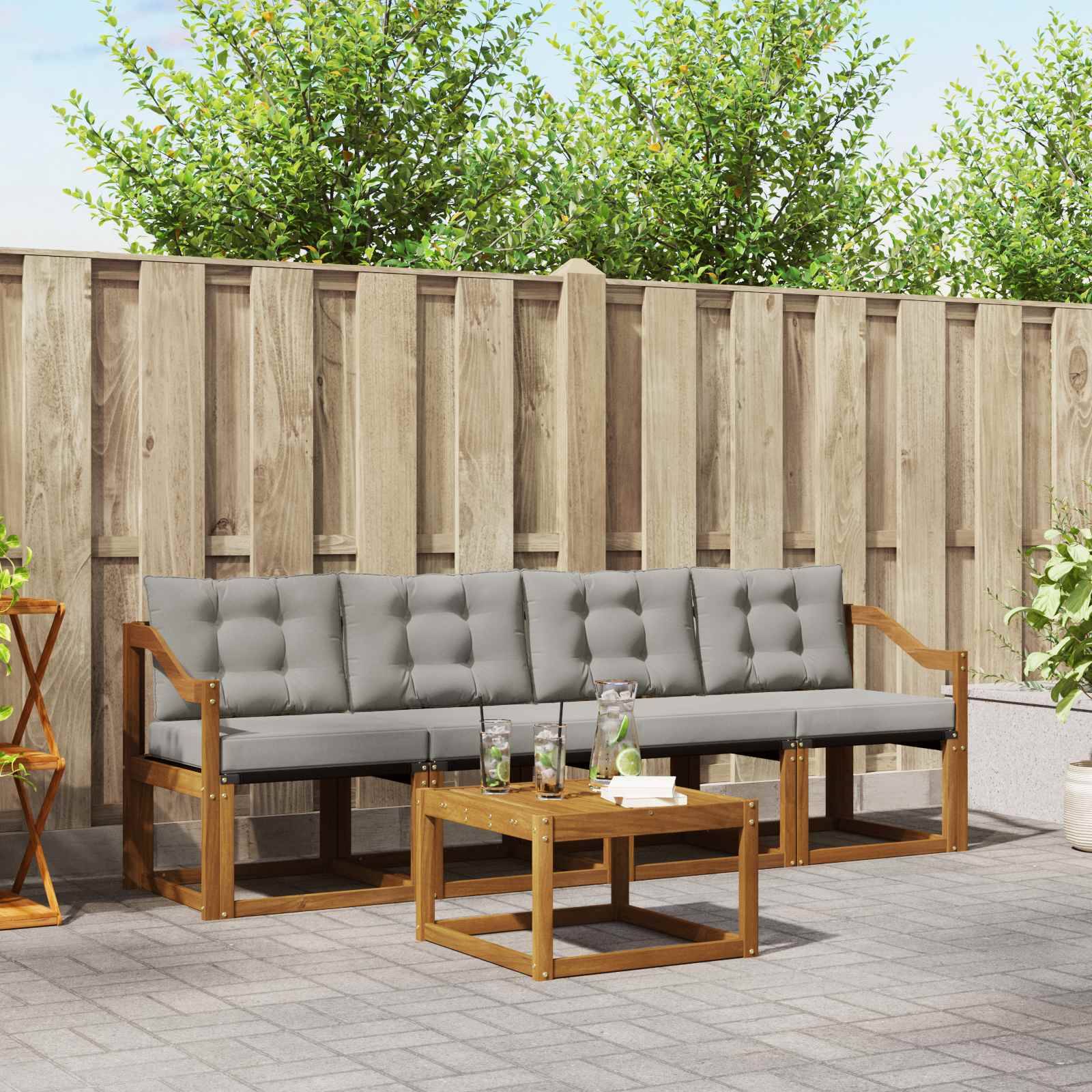 vidaXL Outdoor-Sofagarnitur mit Kissen 5 pcs Natürlich und Hellgrau