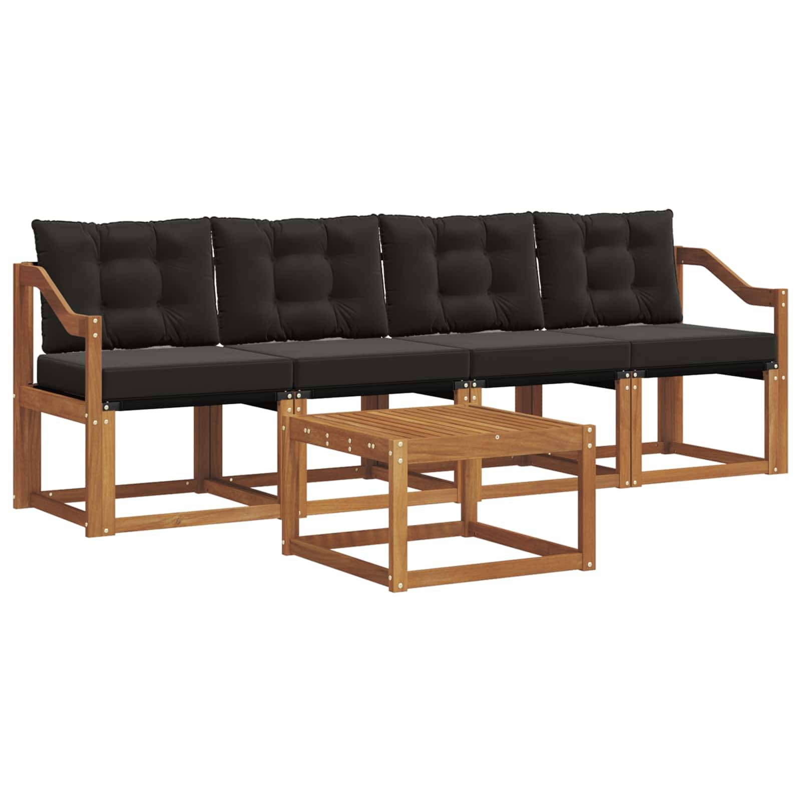 vidaXL Outdoor-Sofagarnitur mit Kissen 5 pcs Natürlich und Schwarz