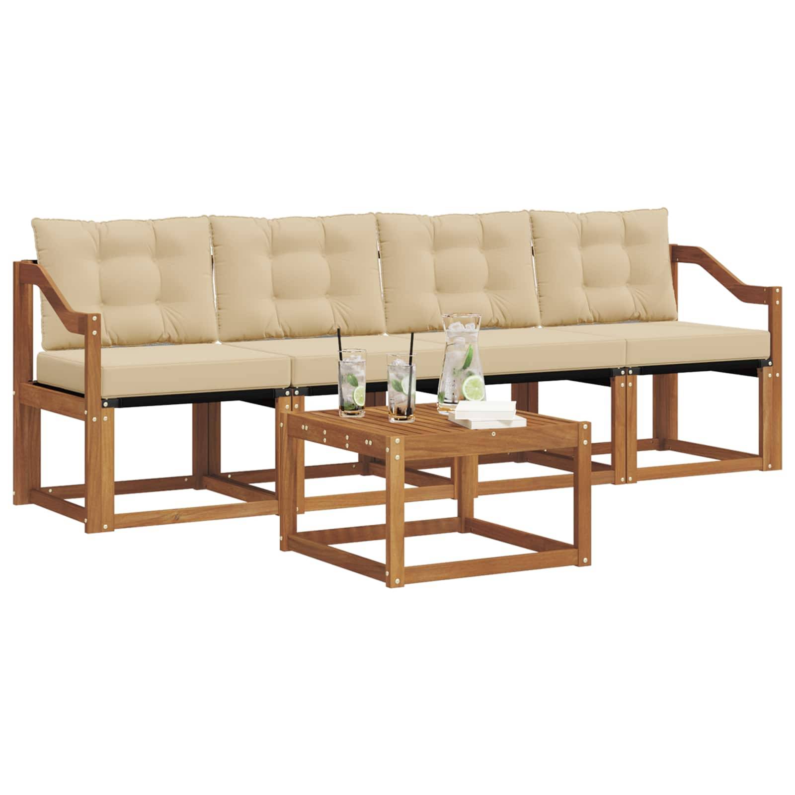 vidaXL Outdoor-Sofagarnitur mit Kissen 5 pcs Natur und Beige