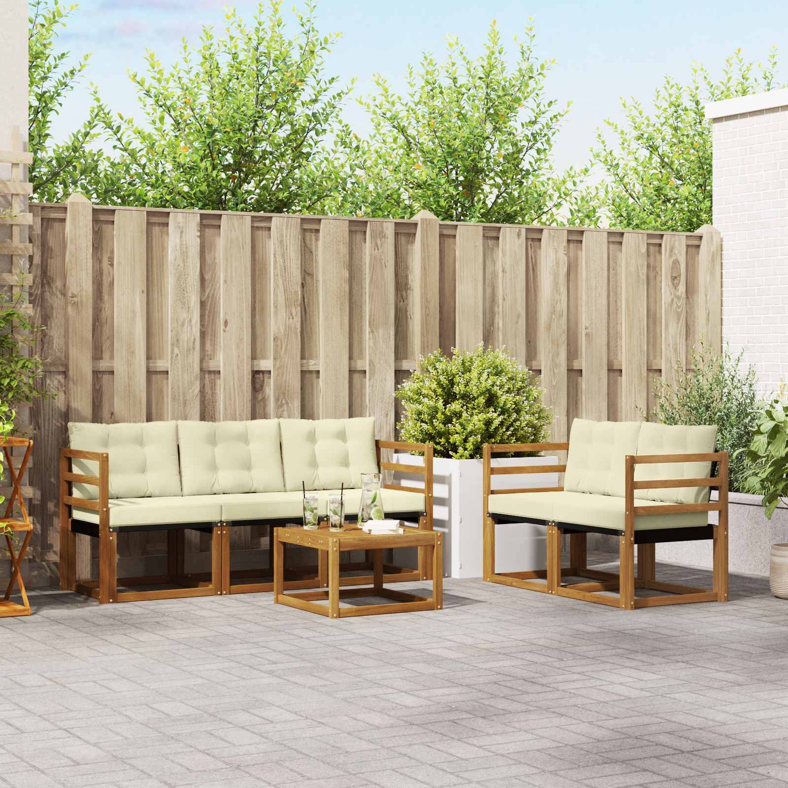 vidaXL Outdoor-Sofagarnitur mit Kissen 6 pcs Natur und Creme