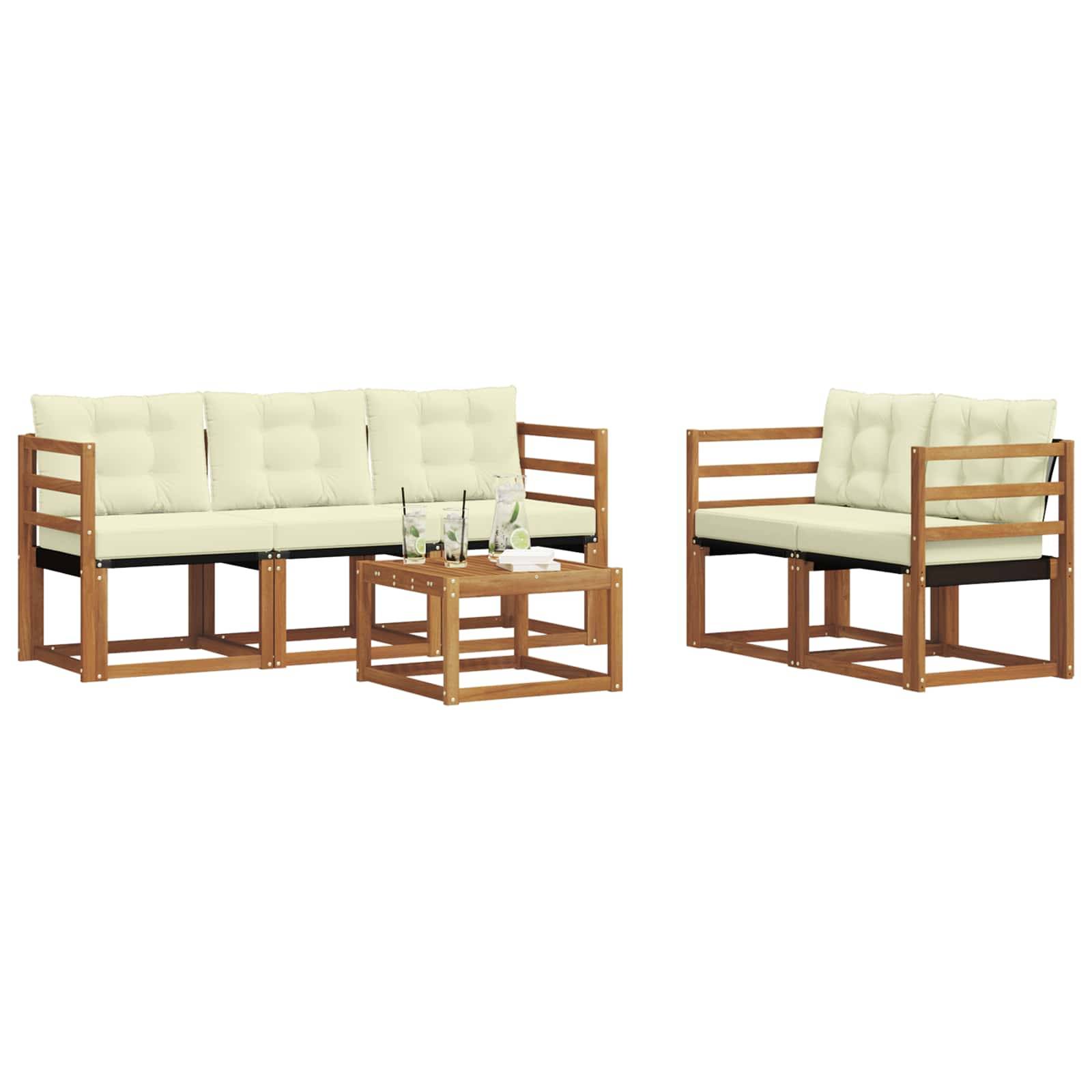 vidaXL Outdoor-Sofagarnitur mit Kissen 6 pcs Natur und Creme