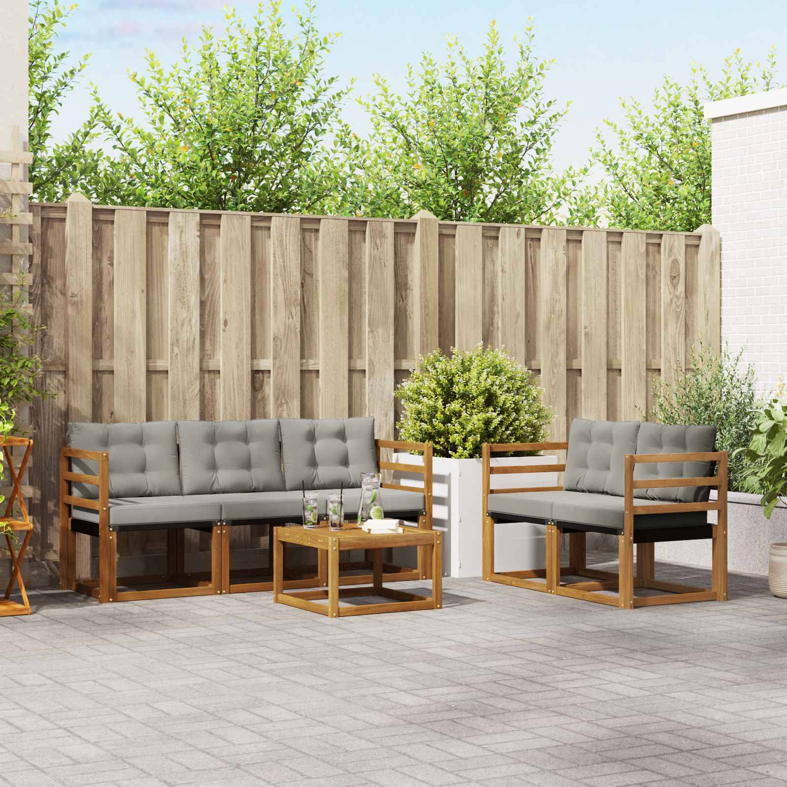vidaXL Outdoor-Sofagarnitur mit Kissen 6 pcs Natürlich und Hellgrau