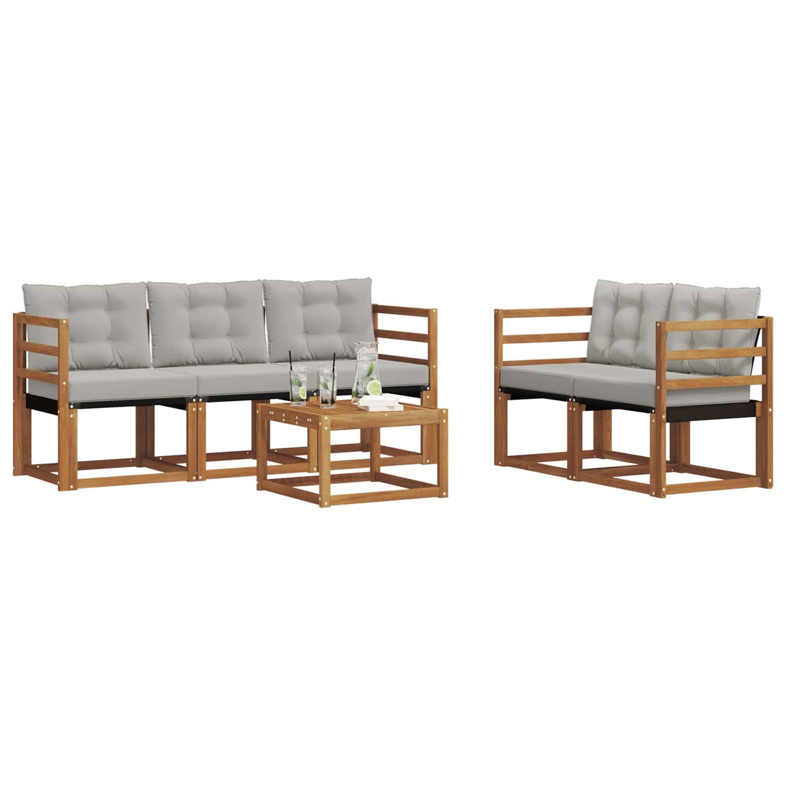vidaXL Outdoor-Sofagarnitur mit Kissen 6 pcs Natürlich und Hellgrau