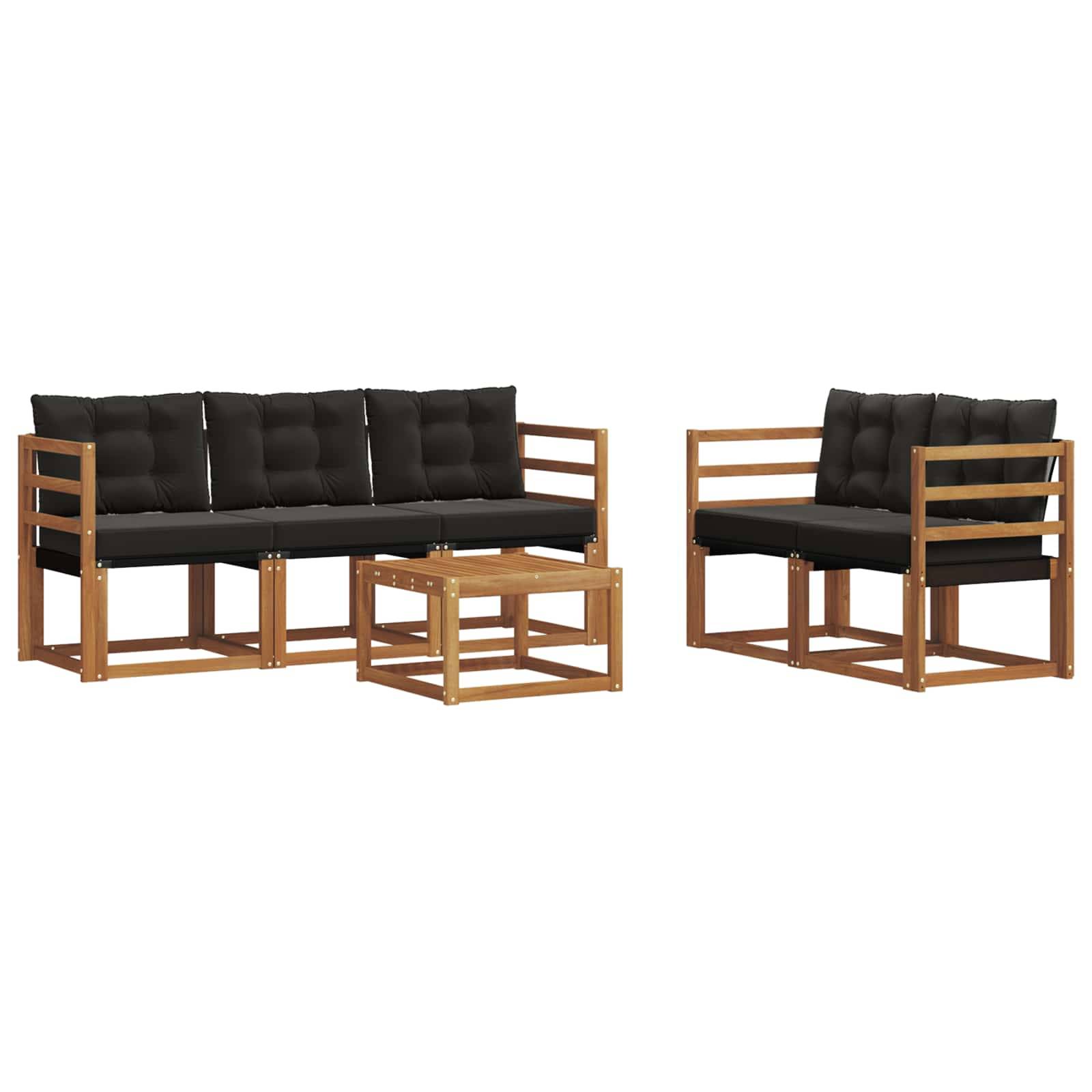 vidaXL Outdoor-Sofagarnitur mit Kissen 6 pcs Natürlich und Schwarz