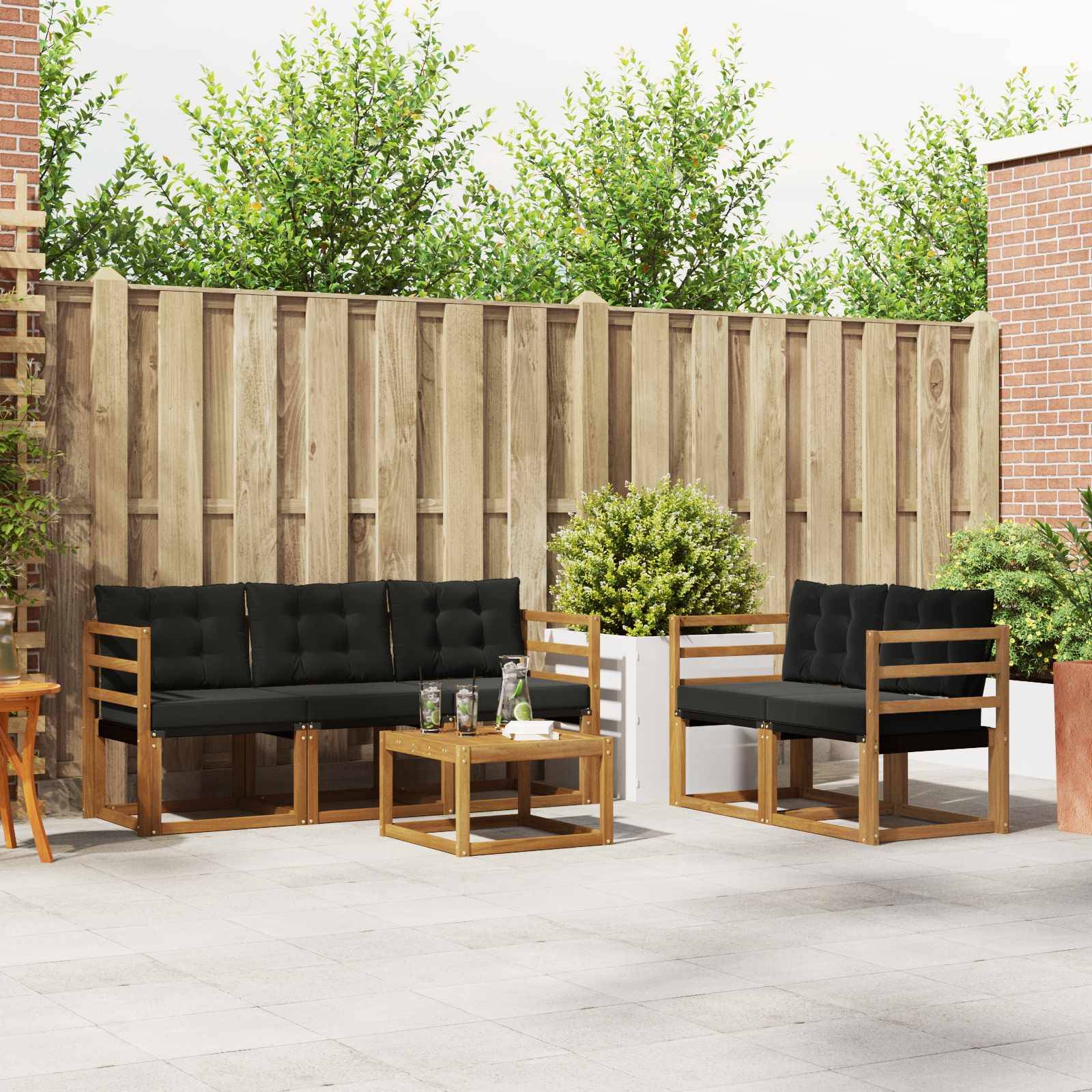 vidaXL Outdoor-Sofagarnitur mit Kissen 6 pcs Natürlich und Schwarz