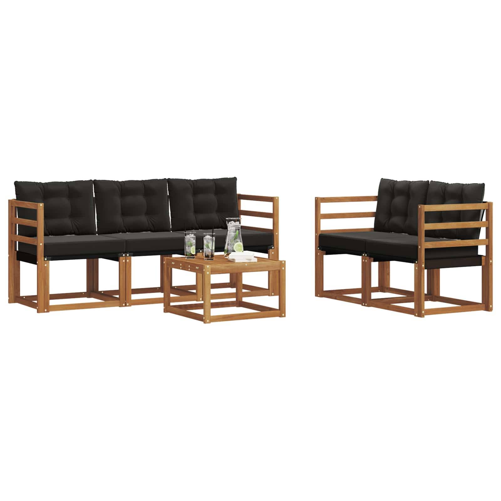 vidaXL Outdoor-Sofagarnitur mit Kissen 6 pcs Natürlich und Schwarz