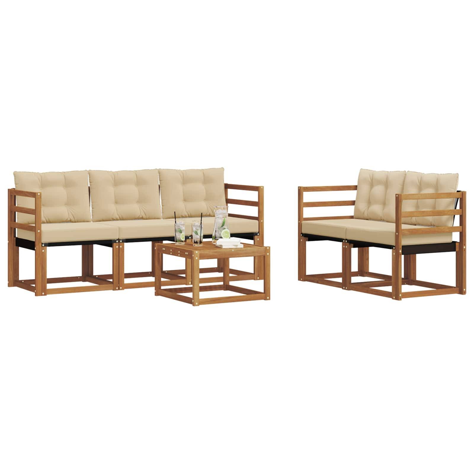 vidaXL Outdoor-Sofagarnitur mit Kissen 6 pcs Natur und Beige