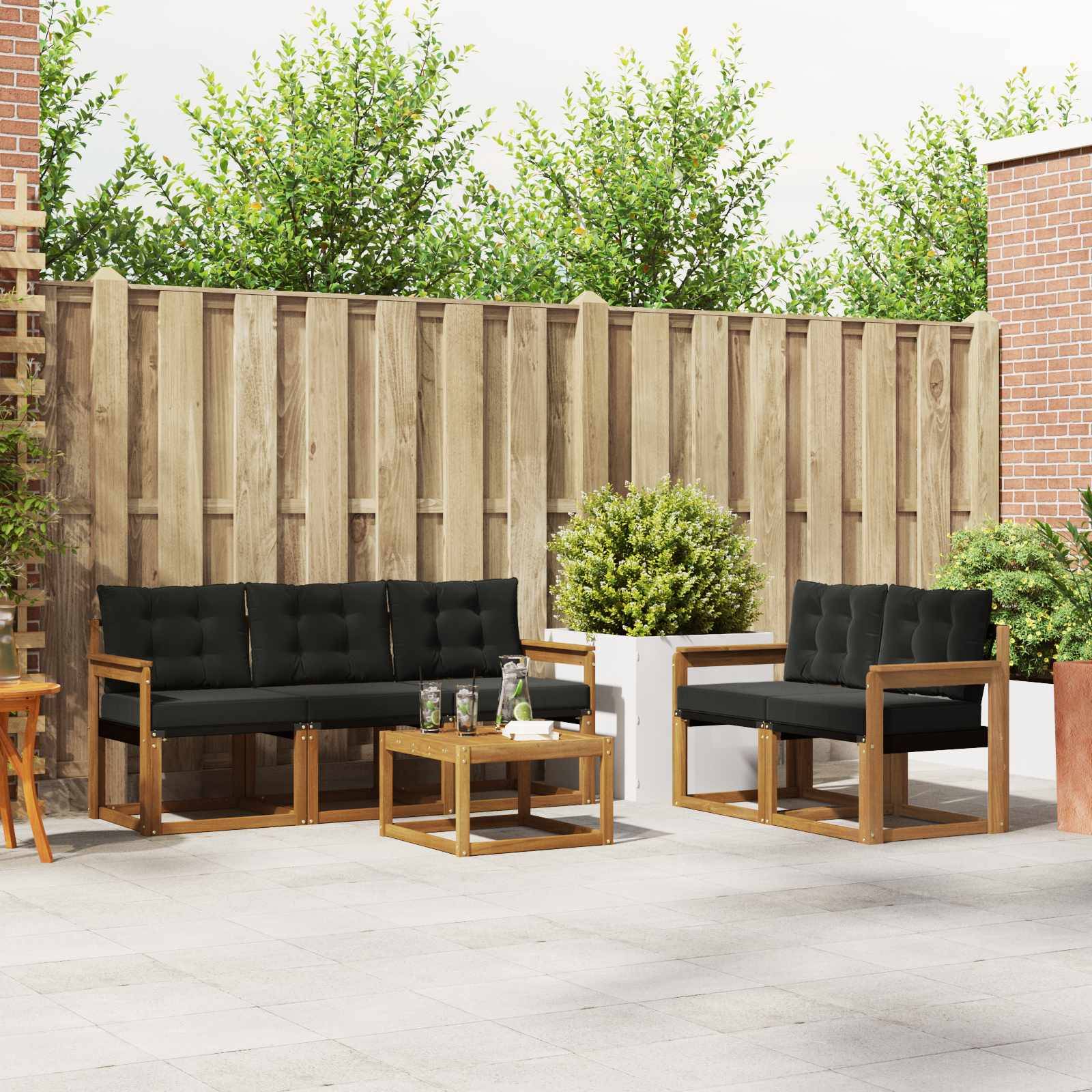 vidaXL Outdoor-Sofagarnitur mit Kissen 6 pcs Natürlich und Schwarz