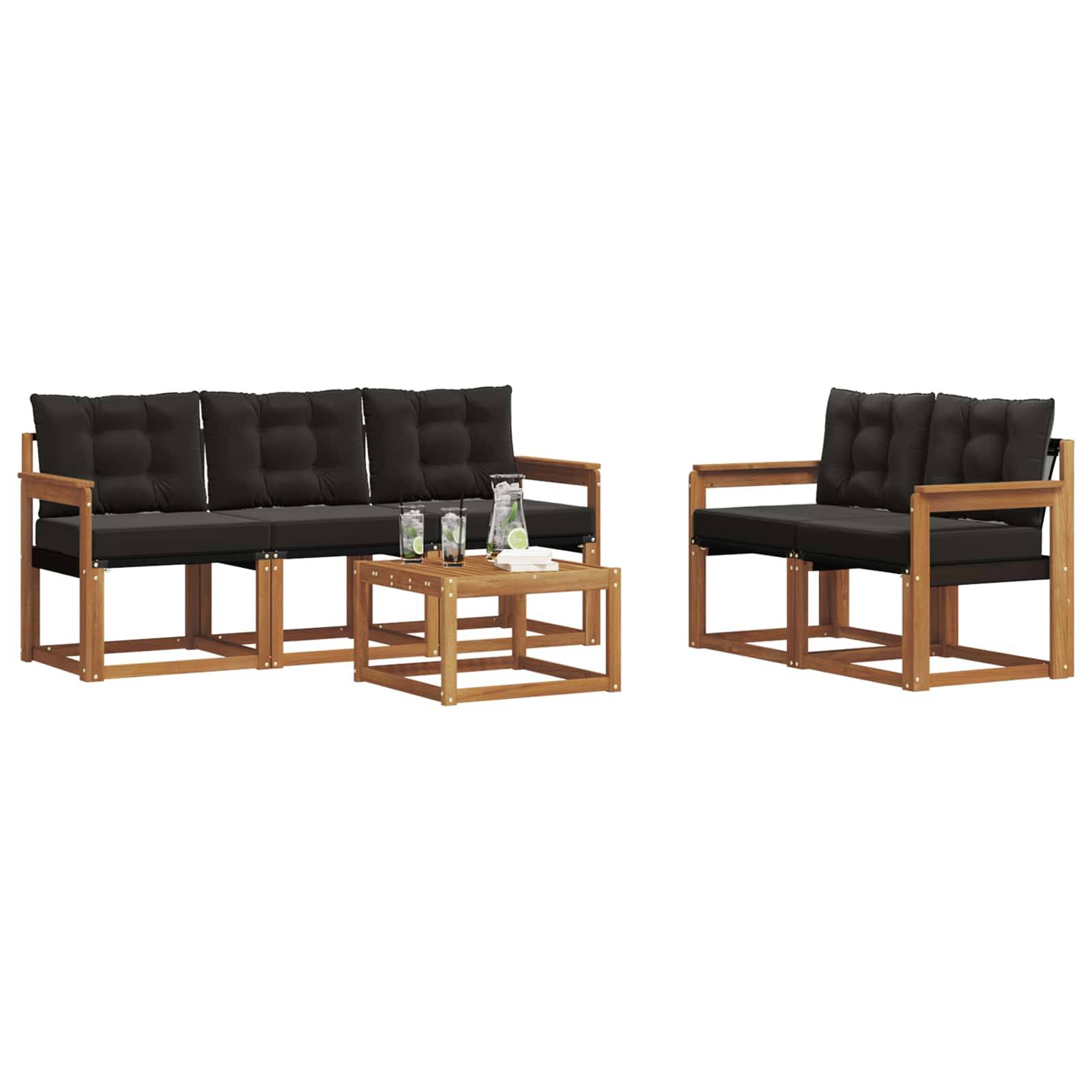 vidaXL Outdoor-Sofagarnitur mit Kissen 6 pcs Natürlich und Schwarz