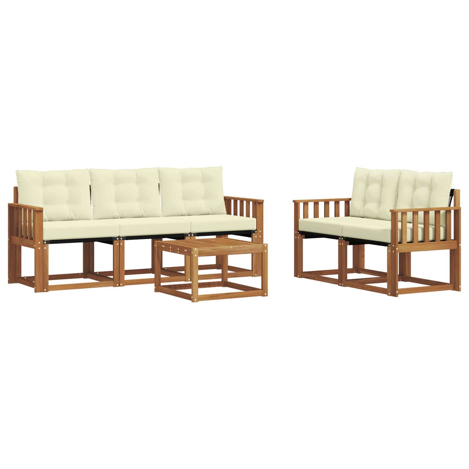 vidaXL Outdoor-Sofagarnitur mit Kissen 6 pcs Natur und Creme