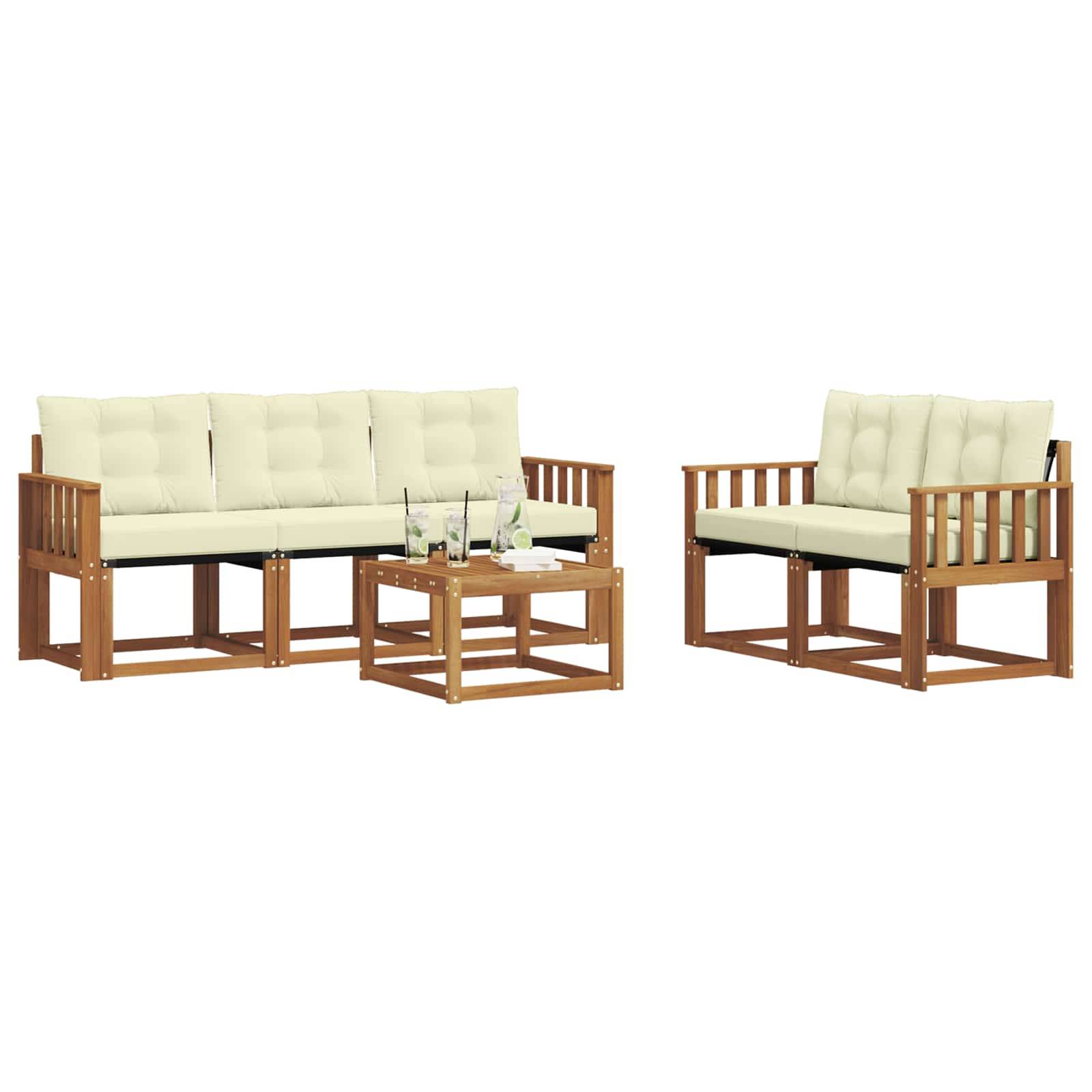vidaXL Outdoor-Sofagarnitur mit Kissen 6 pcs Natur und Creme