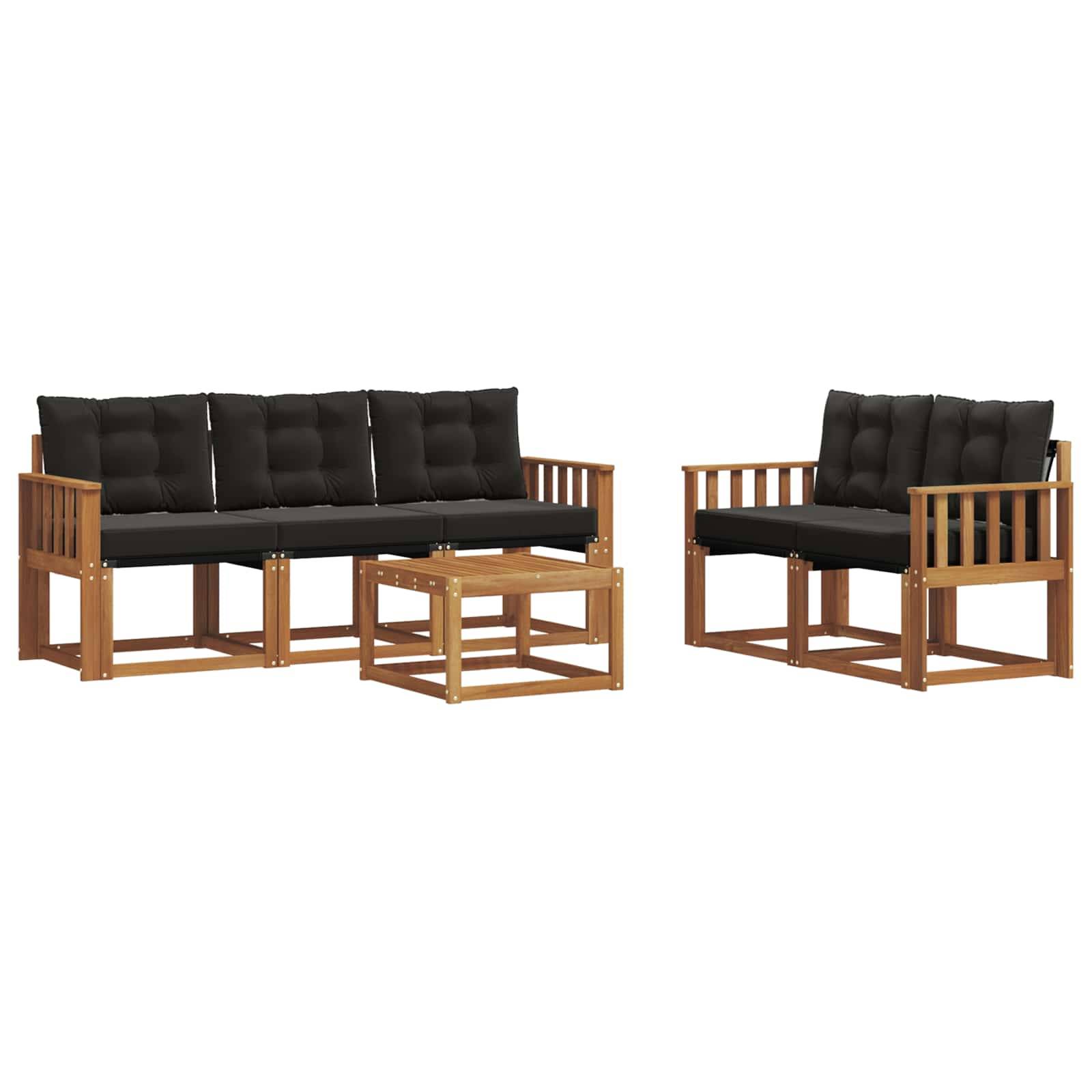 vidaXL Outdoor-Sofagarnitur mit Kissen 6 pcs Natürlich und Schwarz