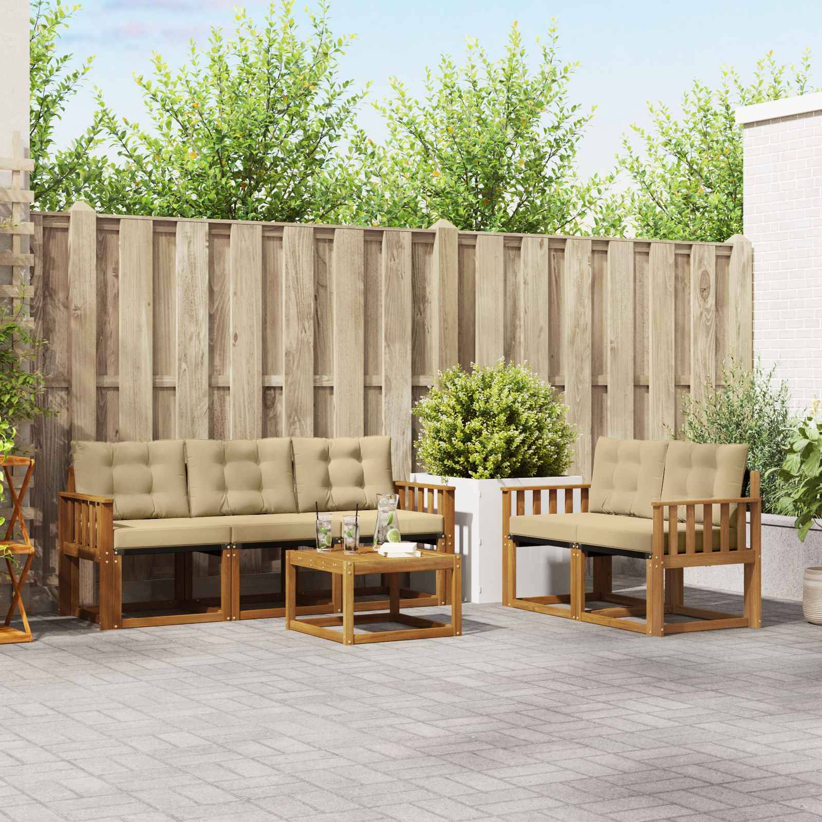 vidaXL Outdoor-Sofagarnitur mit Kissen 6 pcs Natur und Beige
