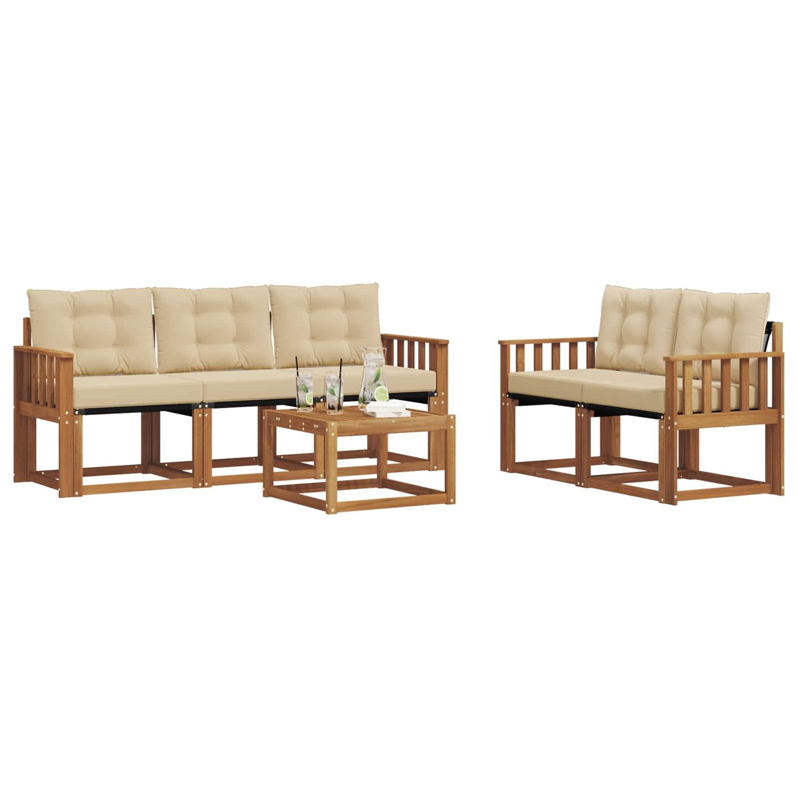 vidaXL Outdoor-Sofagarnitur mit Kissen 6 pcs Natur und Beige