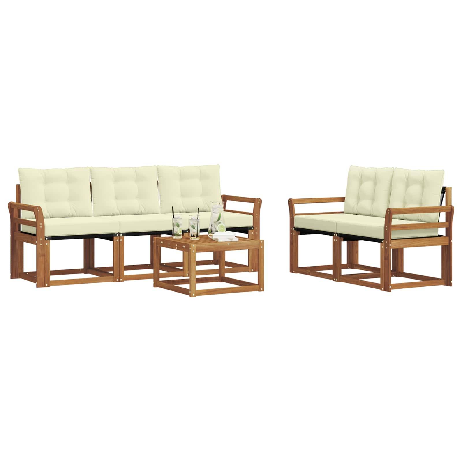 vidaXL Outdoor-Sofagarnitur mit Kissen 6 pcs Natur und Creme