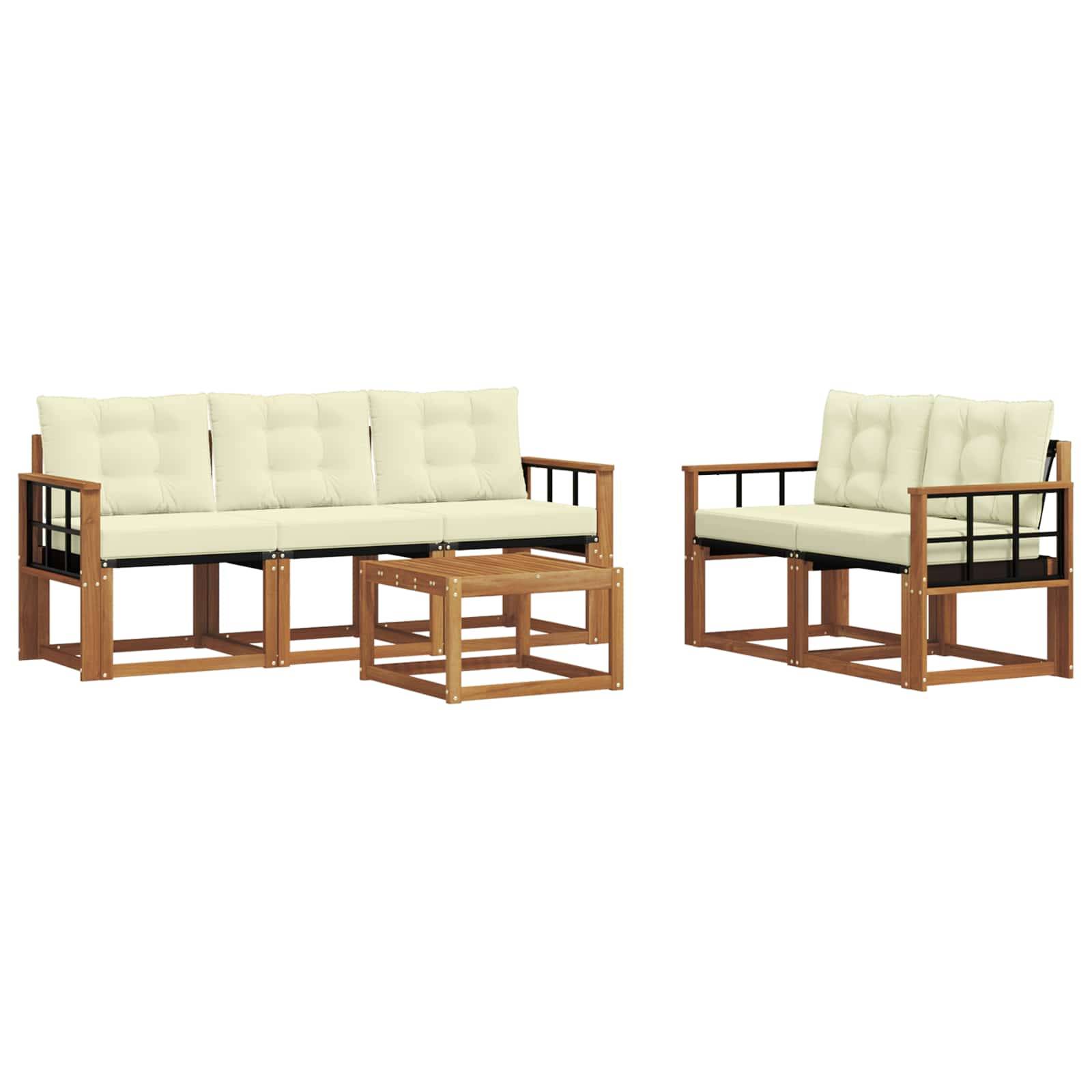 vidaXL Outdoor-Sofagarnitur mit Kissen 6 pcs Natur und Creme