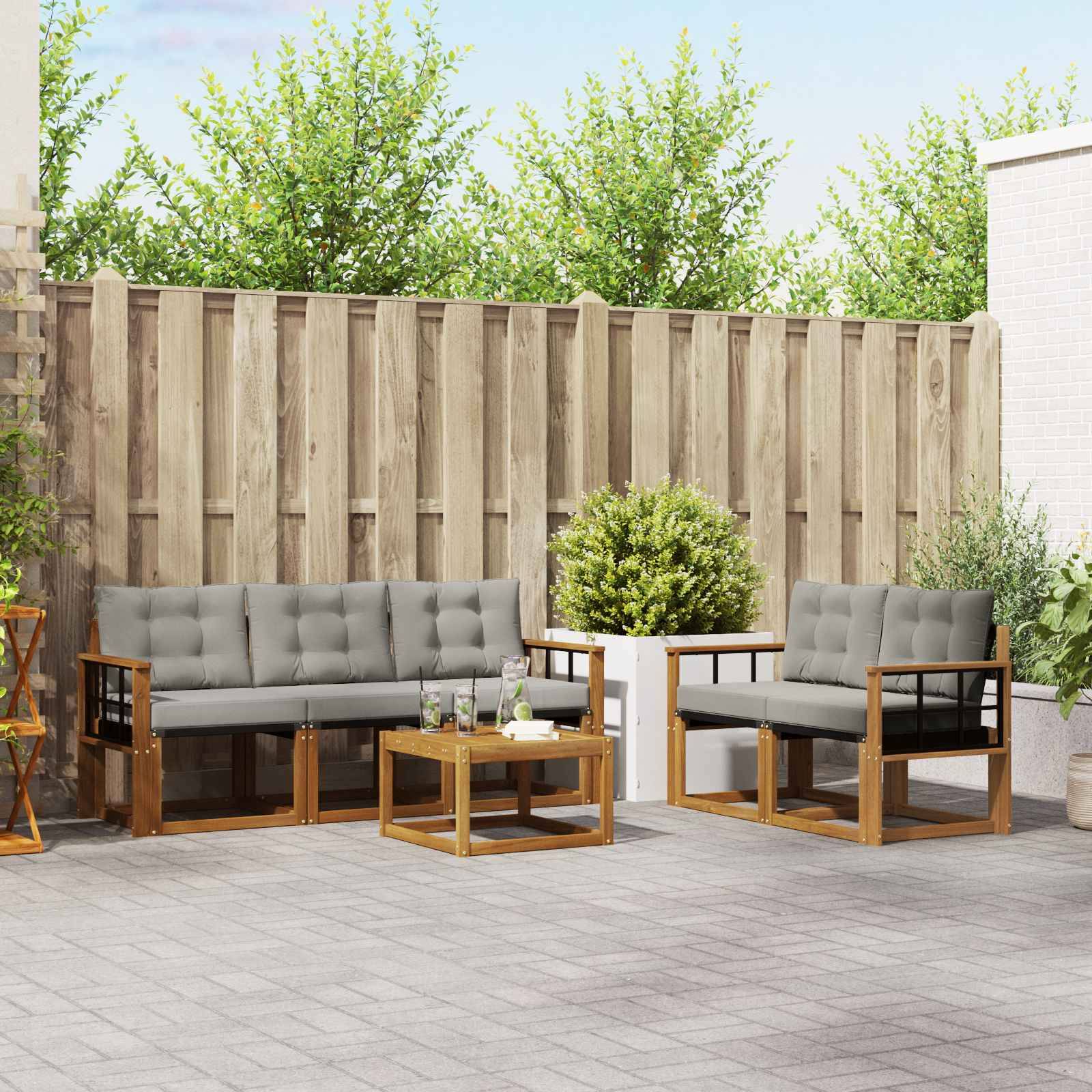 vidaXL Outdoor-Sofagarnitur mit Kissen 6 pcs Natürlich und Hellgrau
