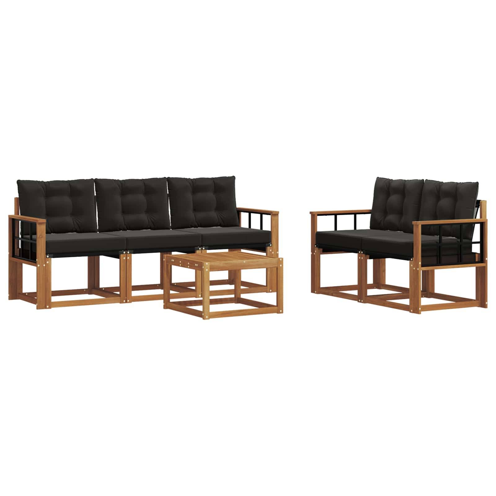 vidaXL Outdoor-Sofagarnitur mit Kissen 6 pcs Natürlich und Schwarz