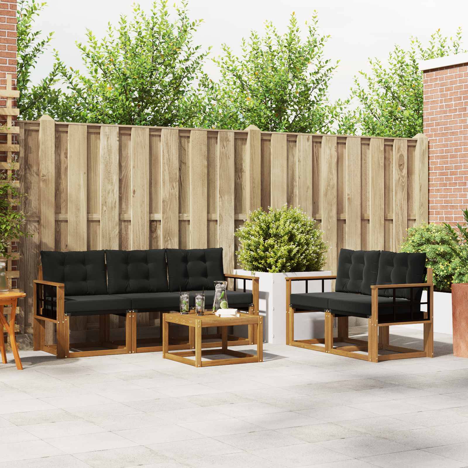 vidaXL Outdoor-Sofagarnitur mit Kissen 6 pcs Natürlich und Schwarz
