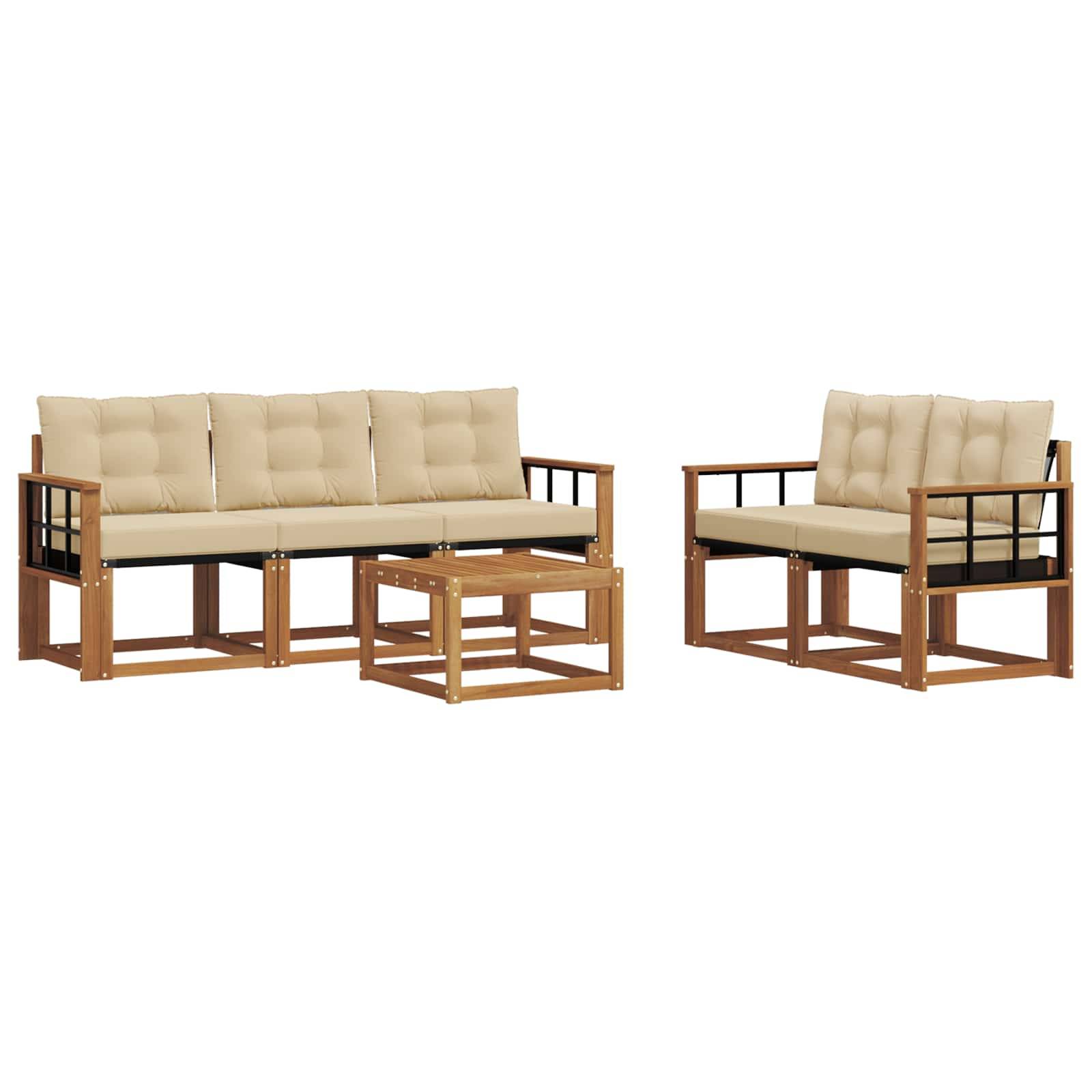 vidaXL Outdoor-Sofagarnitur mit Kissen 6 pcs Natur und Beige