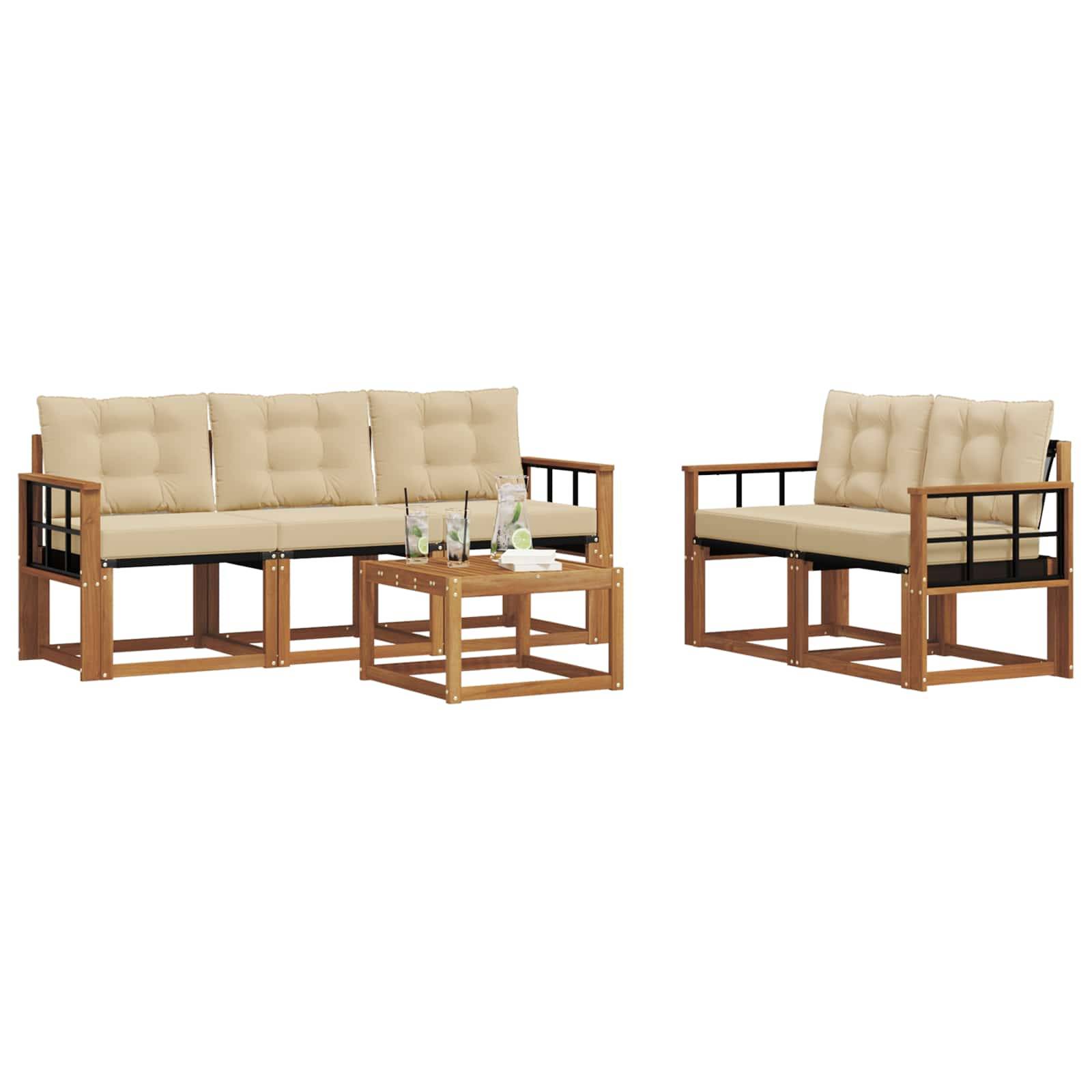 vidaXL Outdoor-Sofagarnitur mit Kissen 6 pcs Natur und Beige