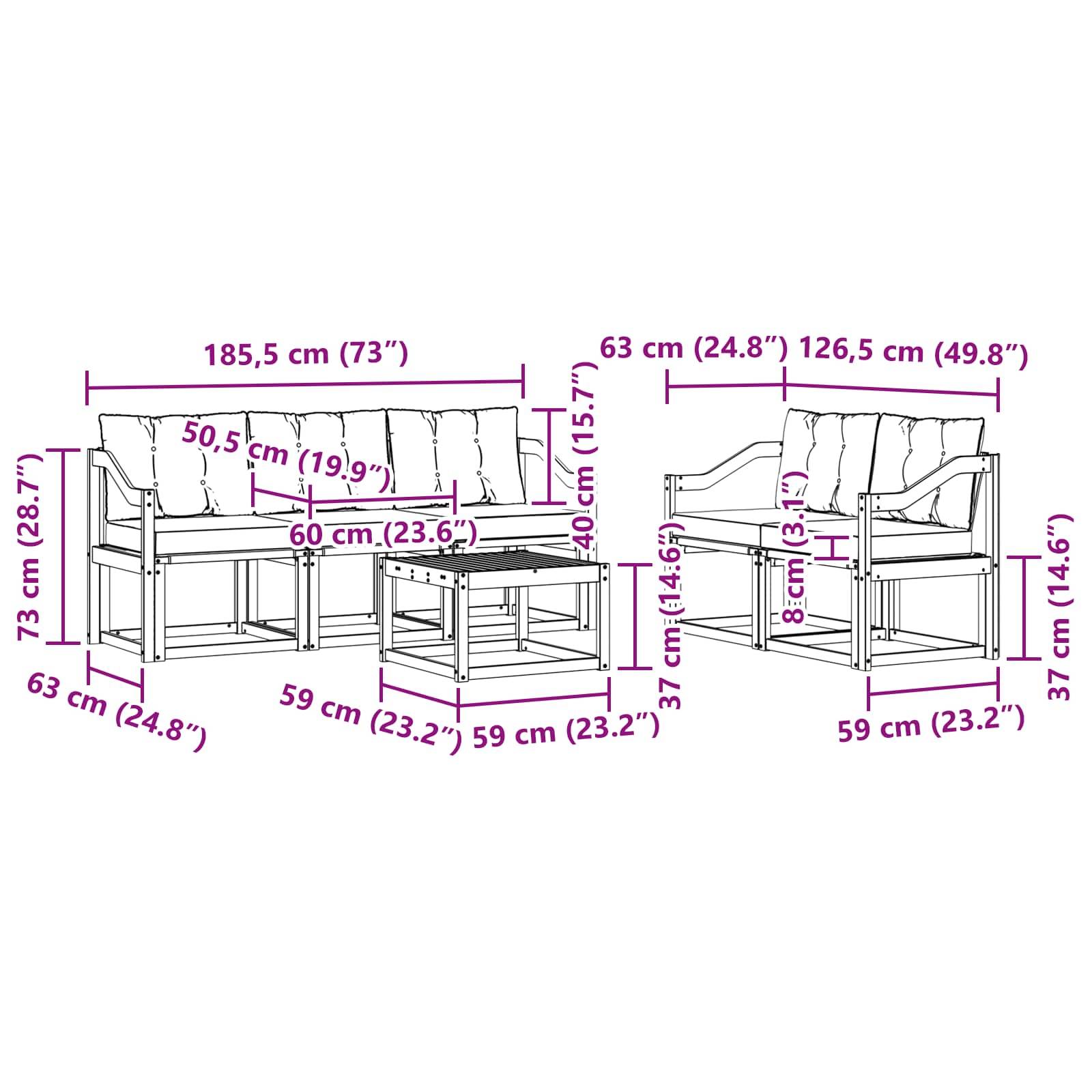 vidaXL Outdoor-Sofagarnitur mit Kissen 6 pcs Weiß und Hellgrau