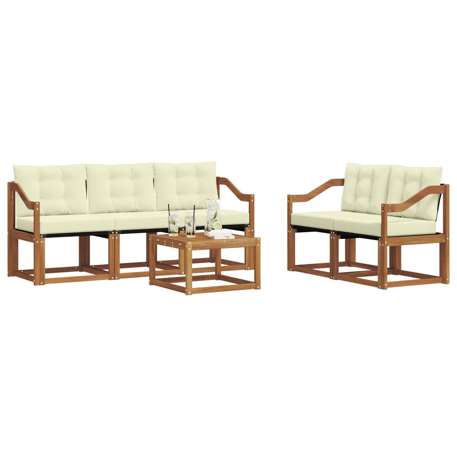 vidaXL Outdoor-Sofagarnitur mit Kissen 6 pcs Natur und Creme