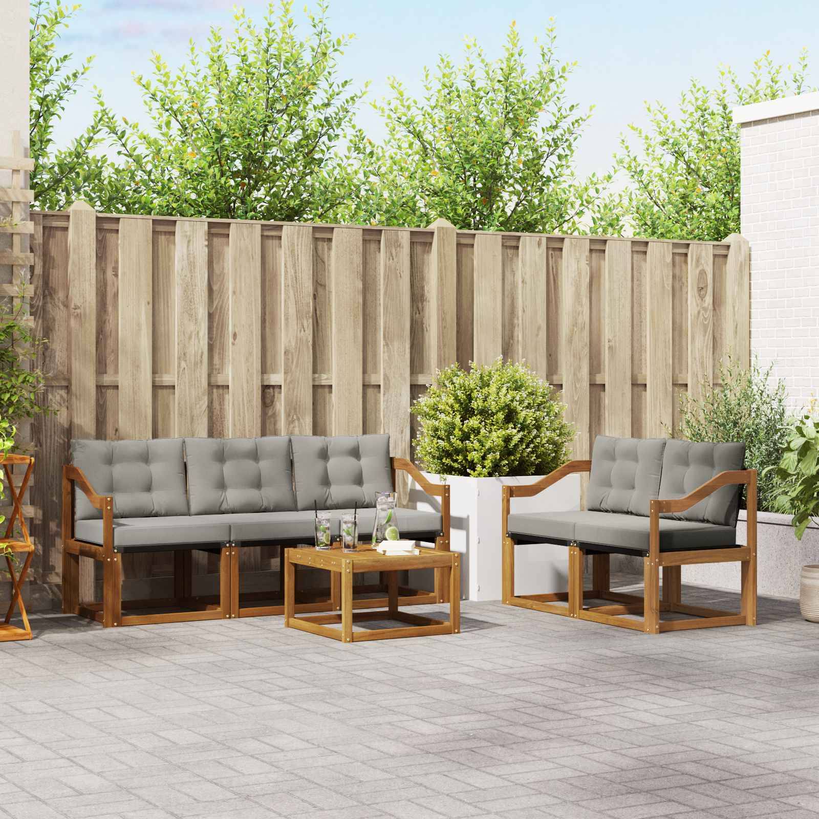 vidaXL Outdoor-Sofagarnitur mit Kissen 6 pcs Natürlich und Hellgrau