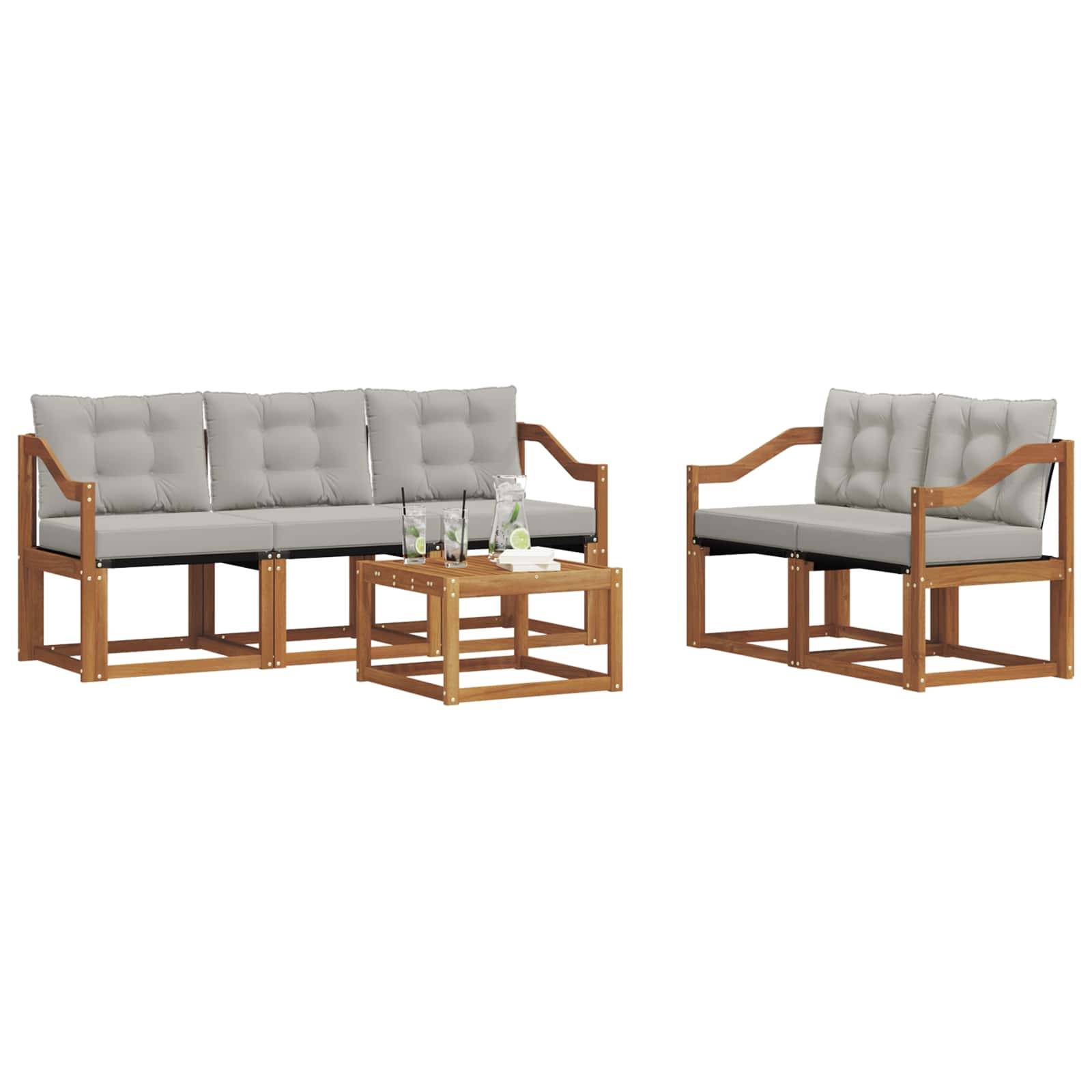 vidaXL Outdoor-Sofagarnitur mit Kissen 6 pcs Natürlich und Hellgrau