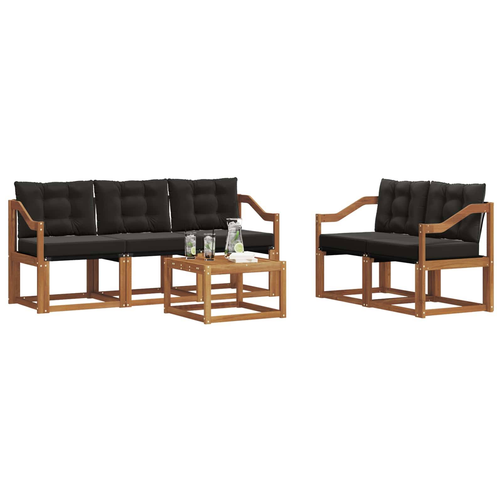 vidaXL Outdoor-Sofagarnitur mit Kissen 6 pcs Natürlich und Schwarz