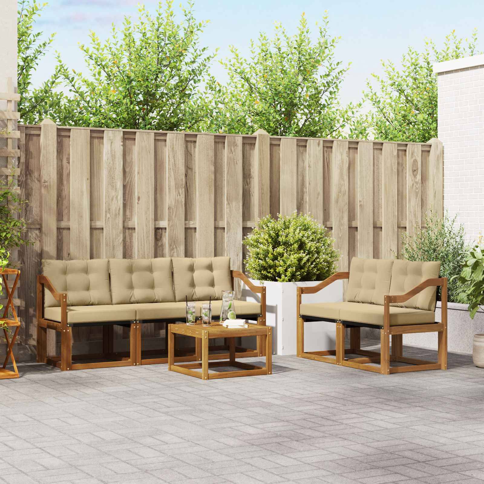 vidaXL Outdoor-Sofagarnitur mit Kissen 6 pcs Natur und Beige