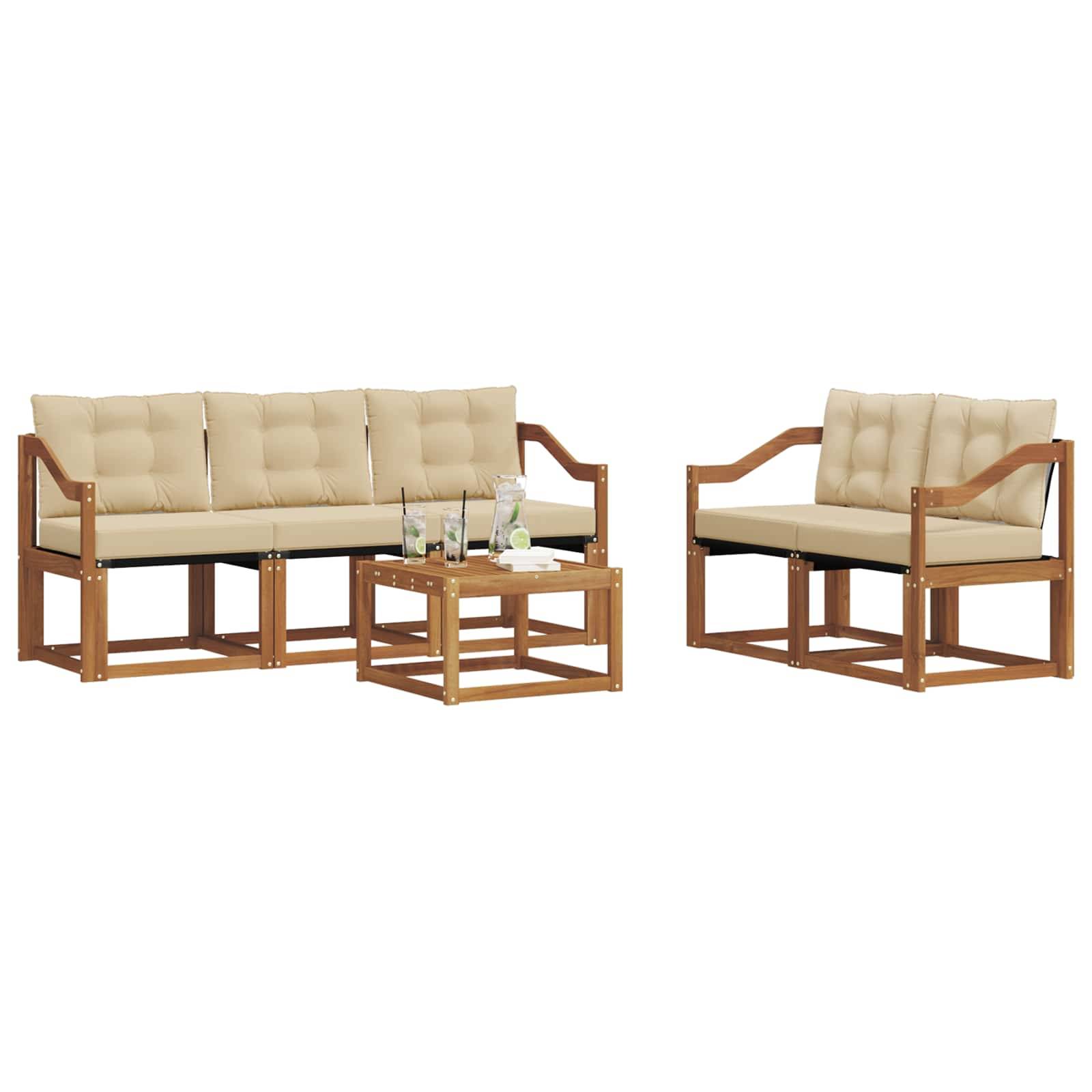 vidaXL Outdoor-Sofagarnitur mit Kissen 6 pcs Natur und Beige