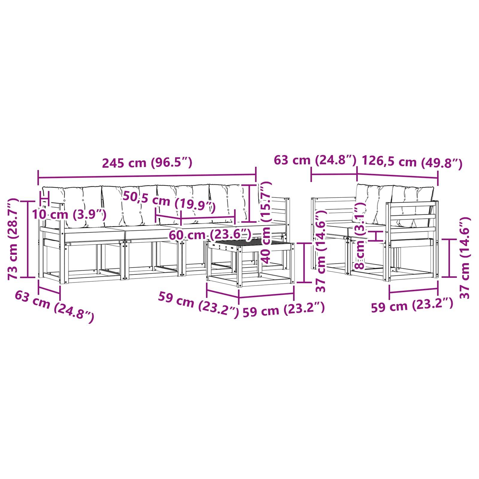 vidaXL Outdoor-Sofagarnitur mit Kissen 7 pcs Weiß und Creme