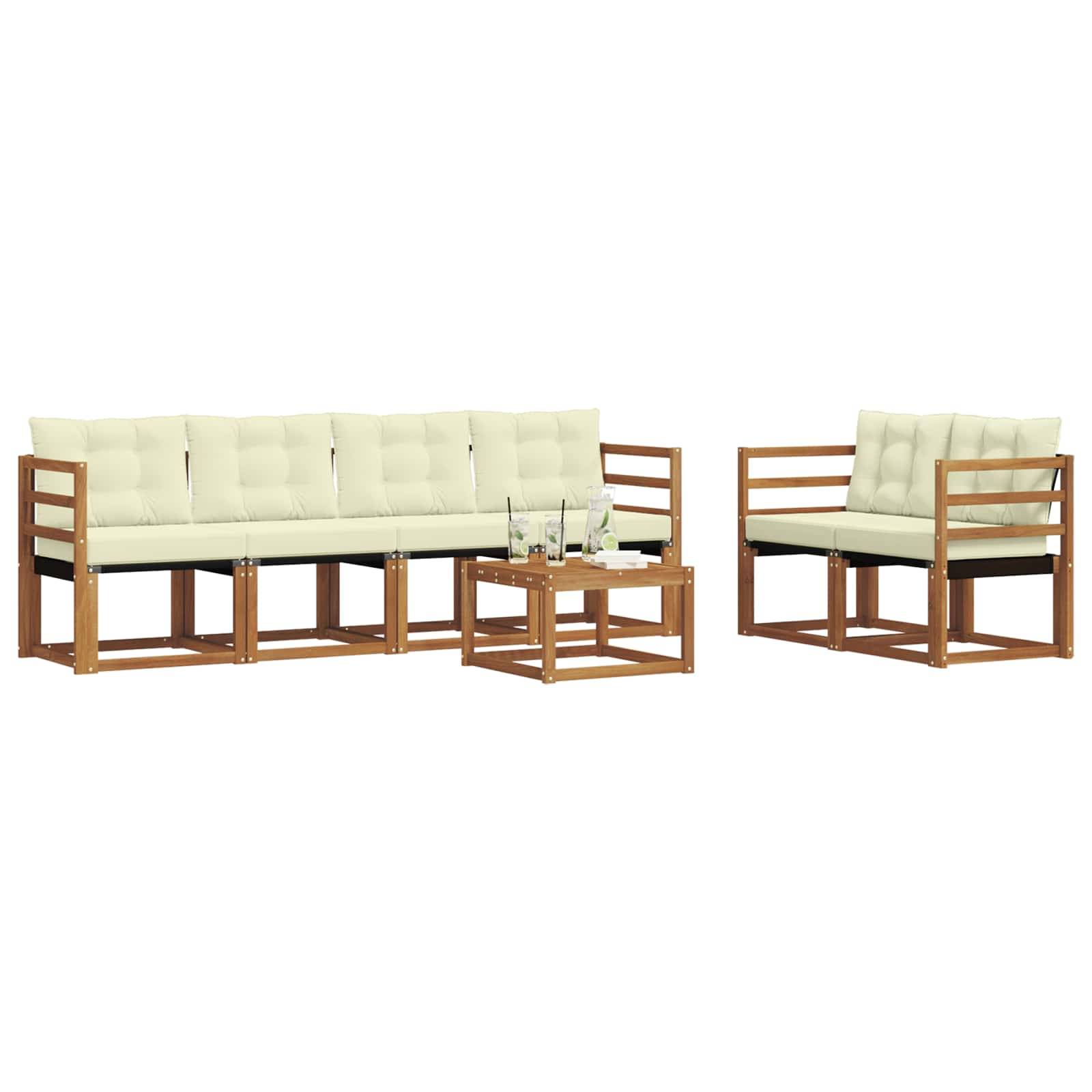 vidaXL Outdoor-Sofagarnitur mit Kissen 7 pcs Natur und Creme