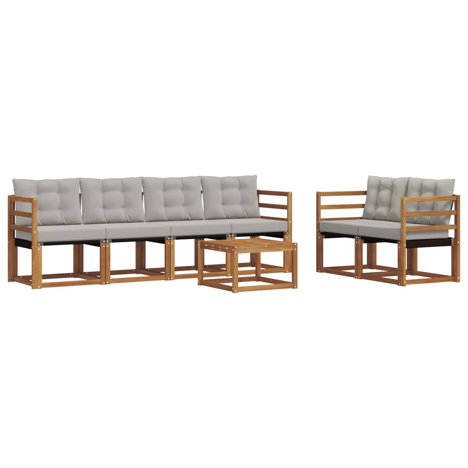 vidaXL Outdoor-Sofagarnitur mit Kissen 7 pcs Natürlich und Hellgrau