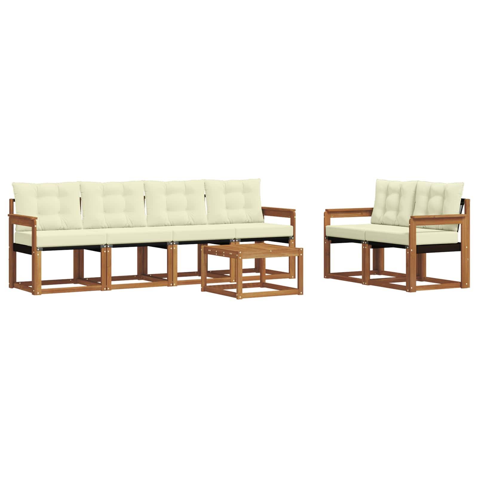vidaXL Outdoor-Sofagarnitur mit Kissen 7 pcs Natur und Creme