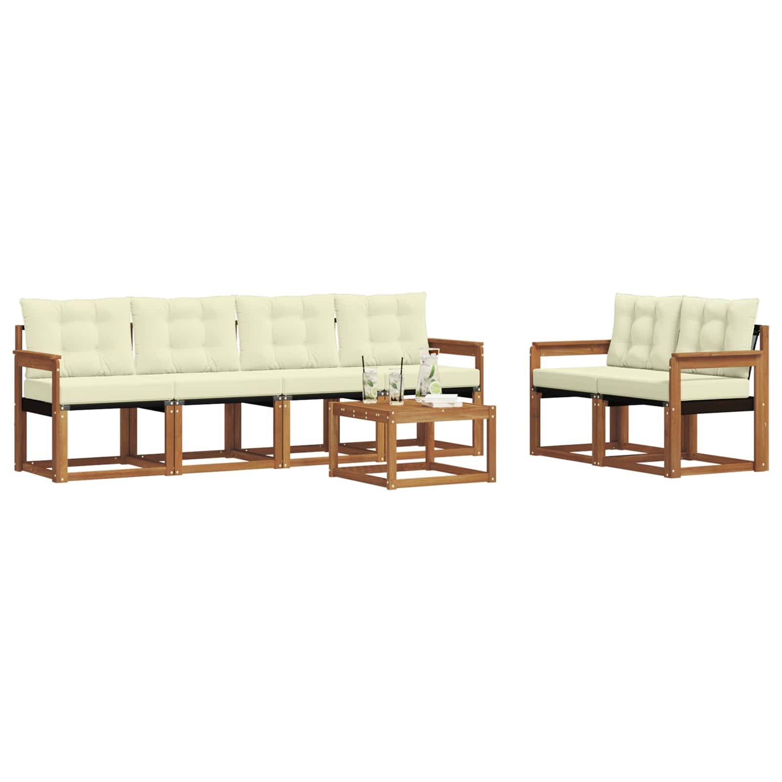 vidaXL Outdoor-Sofagarnitur mit Kissen 7 pcs Natur und Creme