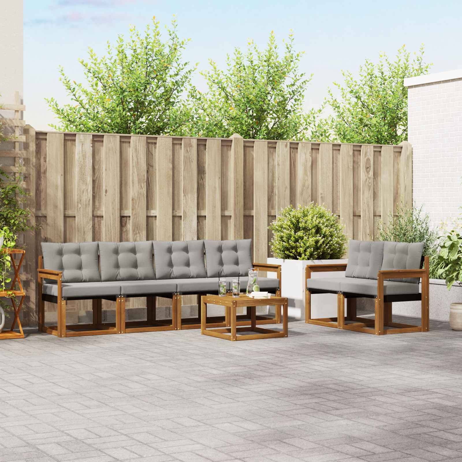 vidaXL Outdoor-Sofagarnitur mit Kissen 7 pcs Natürlich und Hellgrau