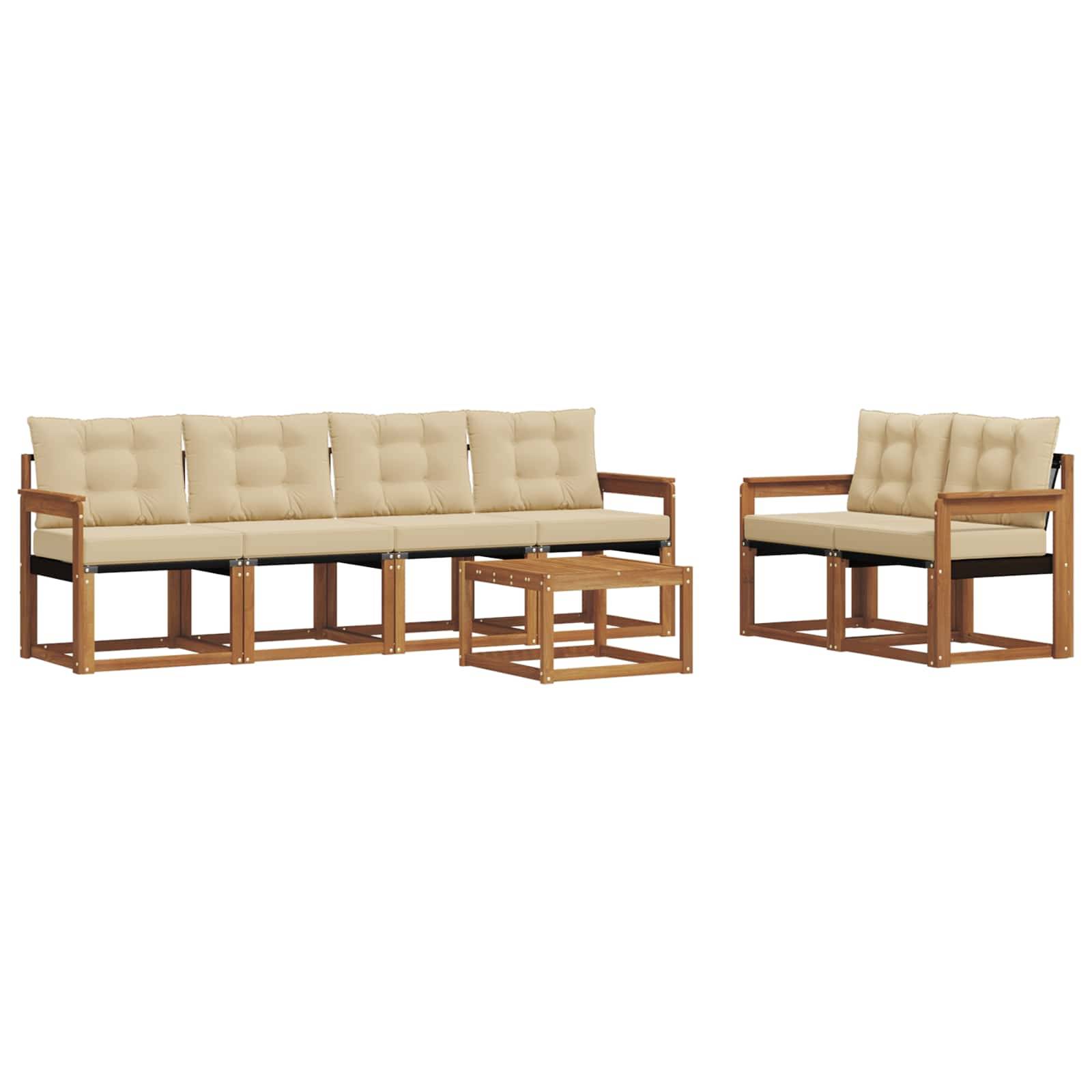 vidaXL Outdoor-Sofagarnitur mit Kissen 7 pcs Natur und Beige
