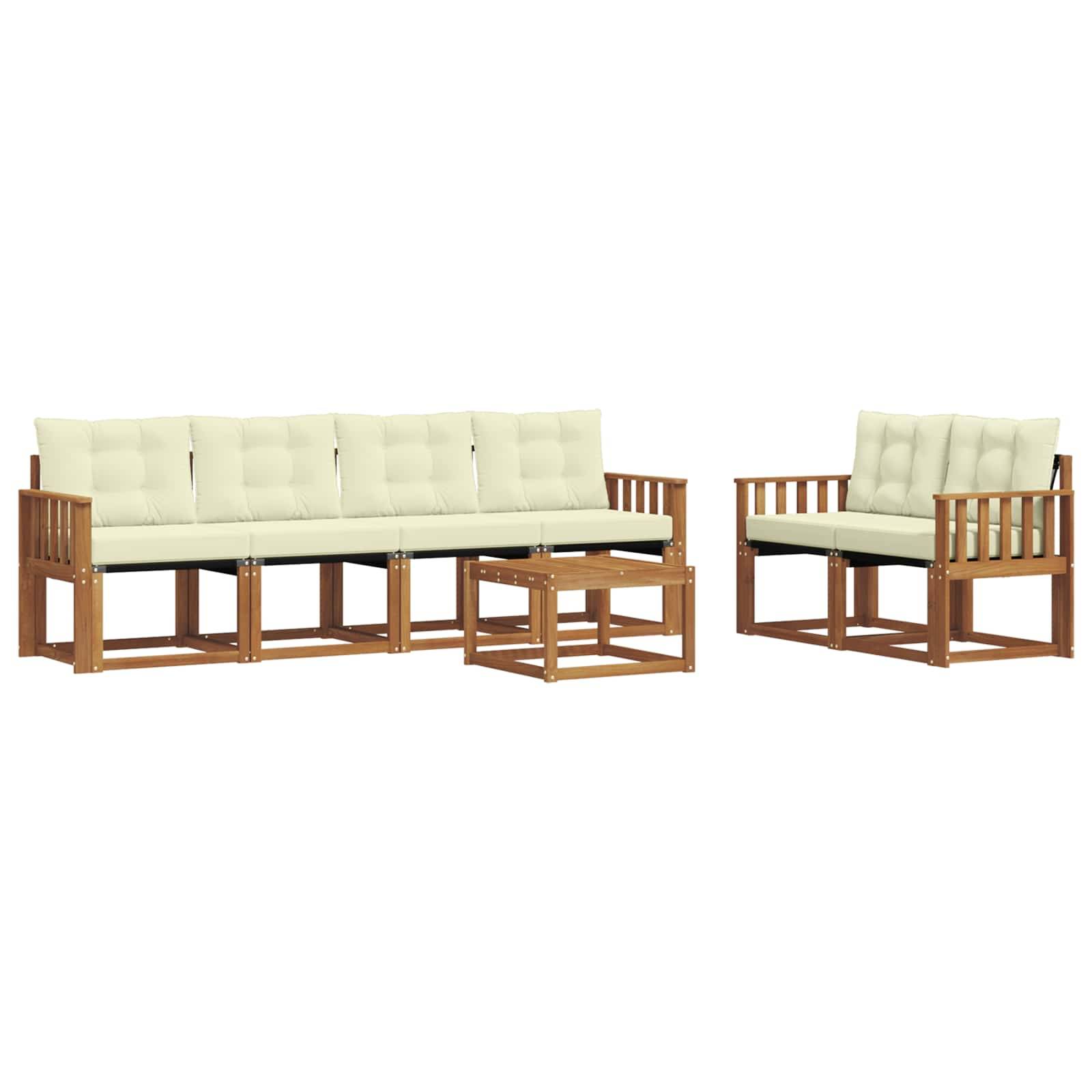 vidaXL Outdoor-Sofagarnitur mit Kissen 7 pcs Natur und Creme