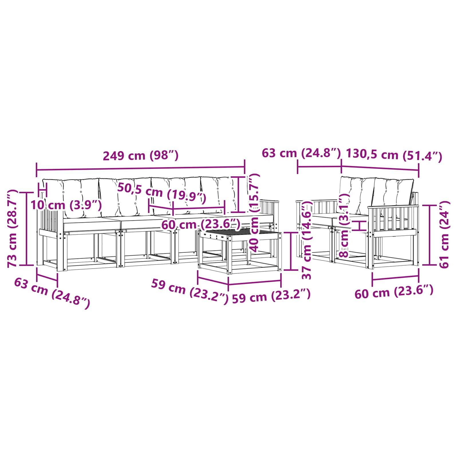 vidaXL Outdoor-Sofagarnitur mit Kissen 7 pcs Weiß und Beige