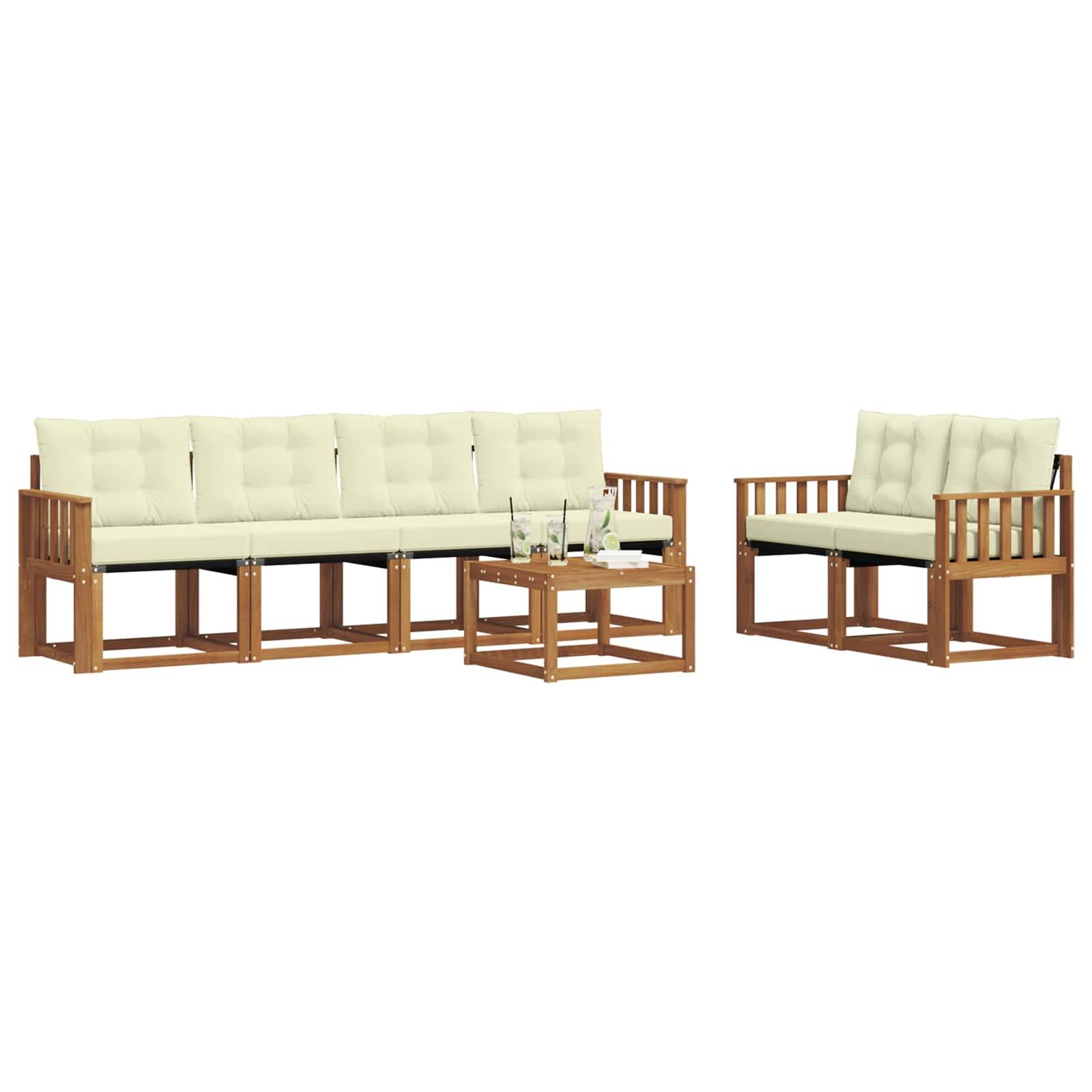 vidaXL Outdoor-Sofagarnitur mit Kissen 7 pcs Natur und Creme
