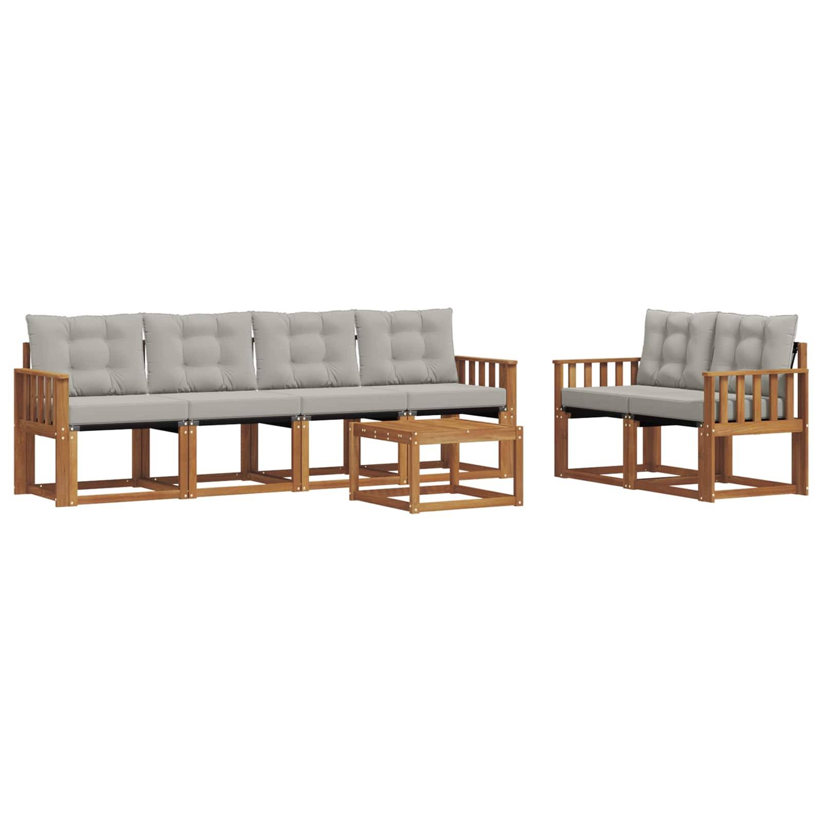 vidaXL Outdoor-Sofagarnitur mit Kissen 7 pcs Natürlich und Hellgrau
