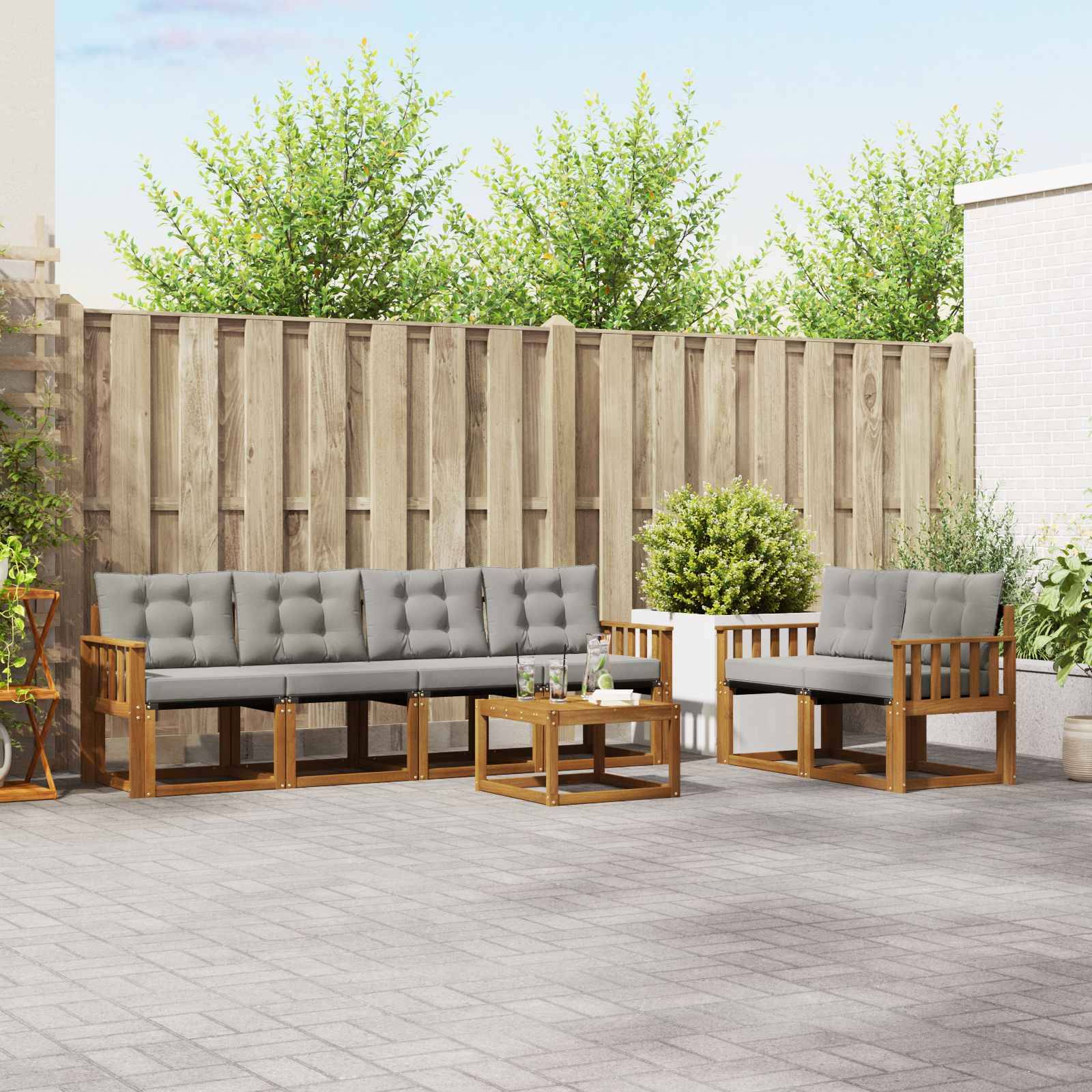 vidaXL Outdoor-Sofagarnitur mit Kissen 7 pcs Natürlich und Hellgrau