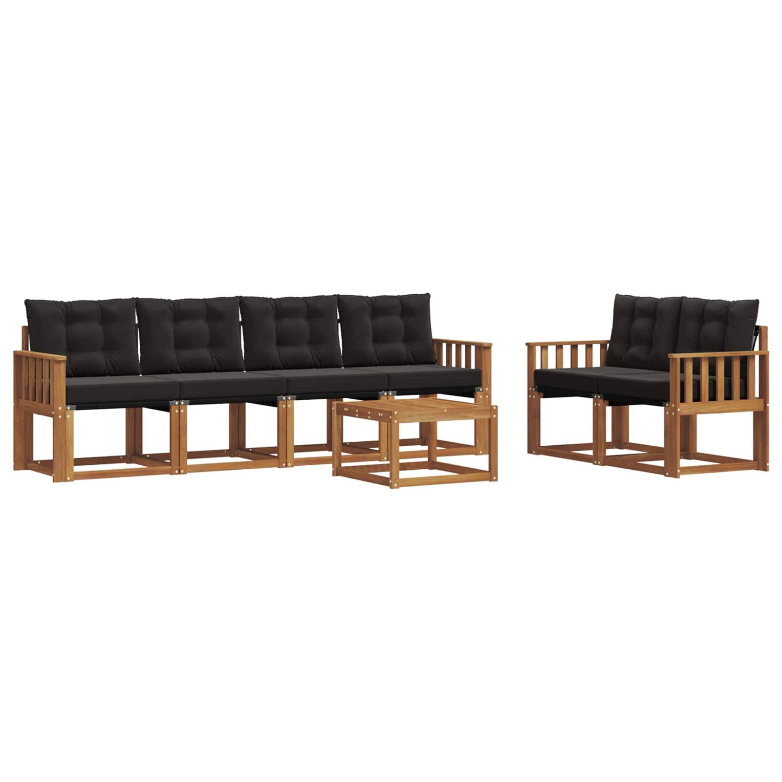 vidaXL Outdoor-Sofagarnitur mit Kissen 7 pcs Natürlich und Schwarz