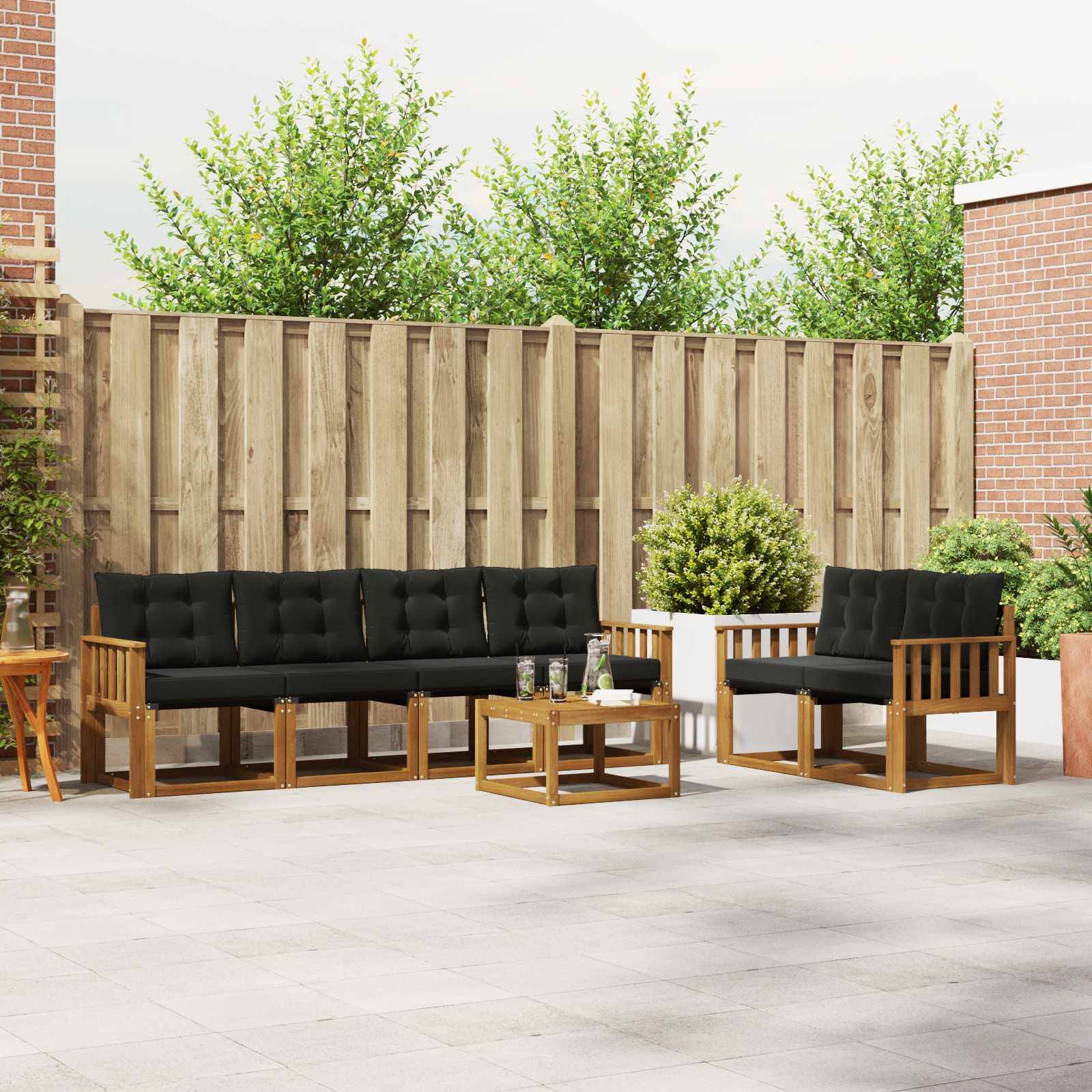 vidaXL Outdoor-Sofagarnitur mit Kissen 7 pcs Natürlich und Schwarz