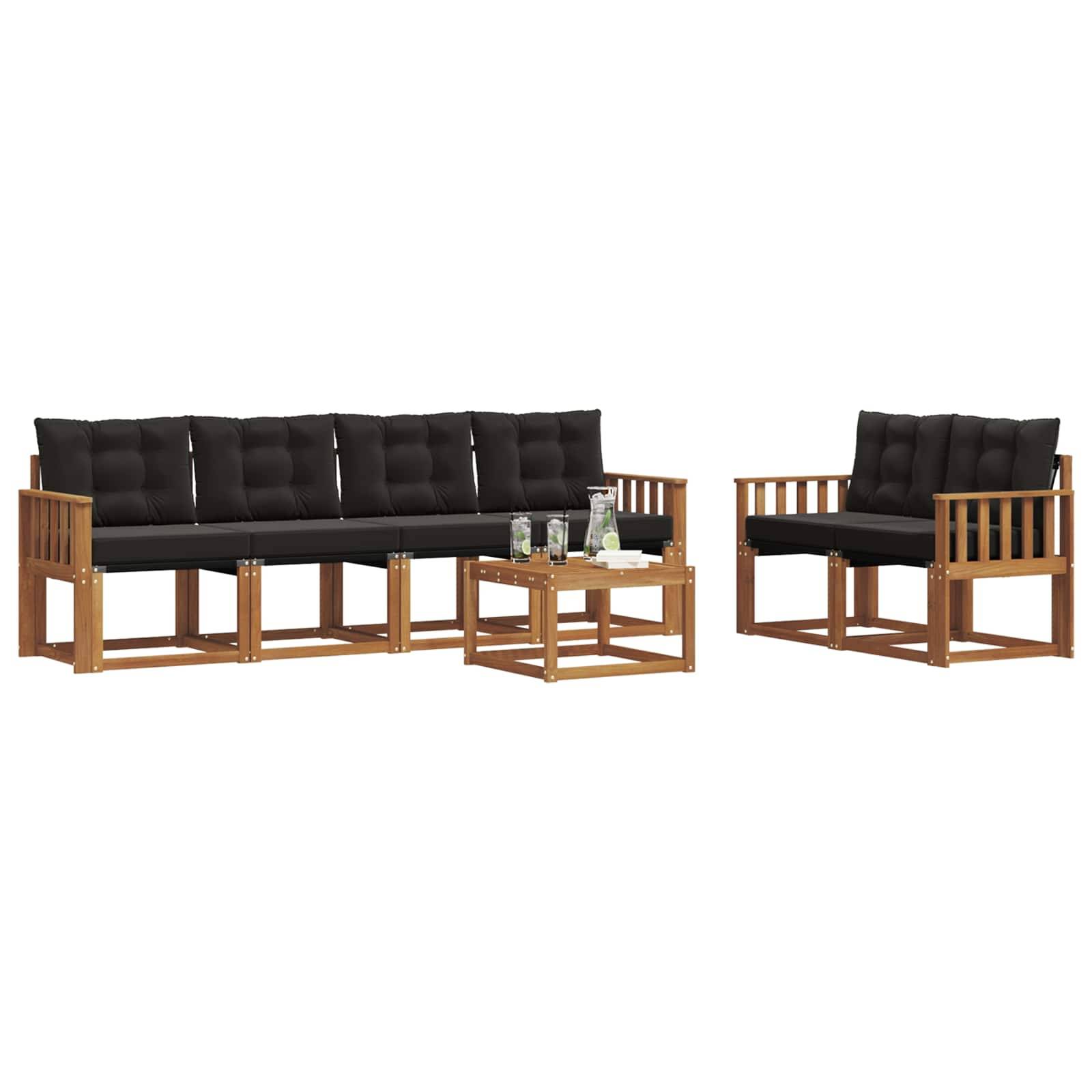 vidaXL Outdoor-Sofagarnitur mit Kissen 7 pcs Natürlich und Schwarz