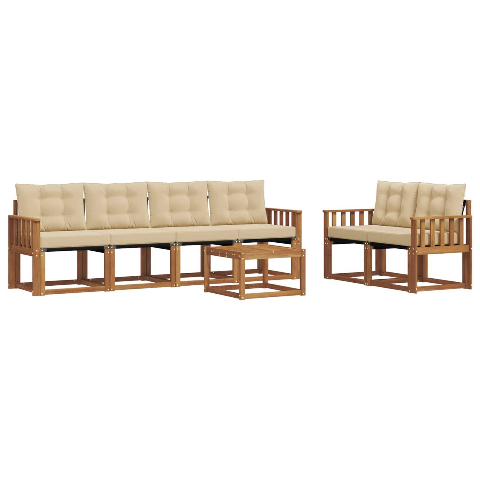 vidaXL Outdoor-Sofagarnitur mit Kissen 7 pcs Natur und Beige