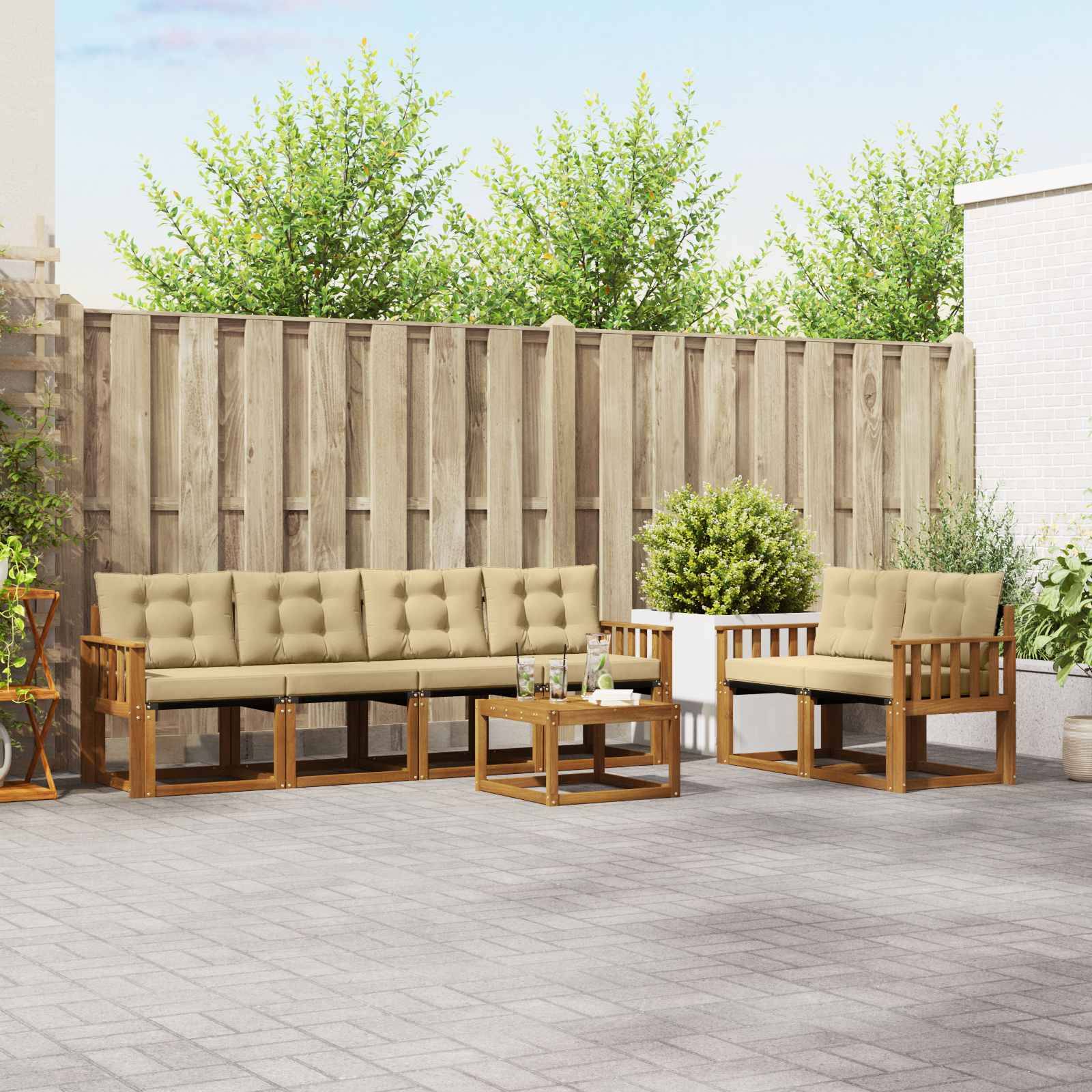 vidaXL Outdoor-Sofagarnitur mit Kissen 7 pcs Natur und Beige